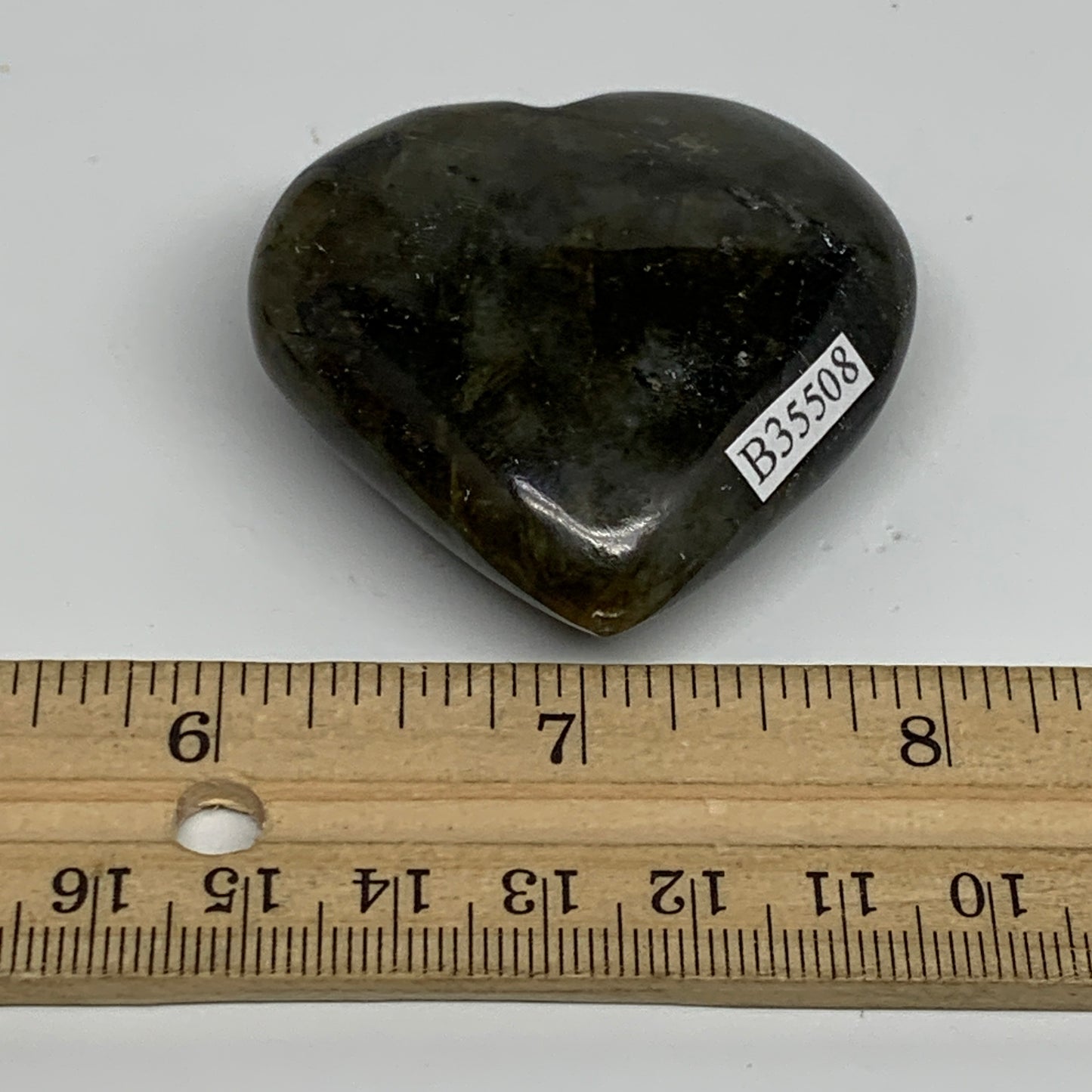 65g, 1.9"x2"x0.8", Natural Labradorite Heart Polished Crystal, B35508