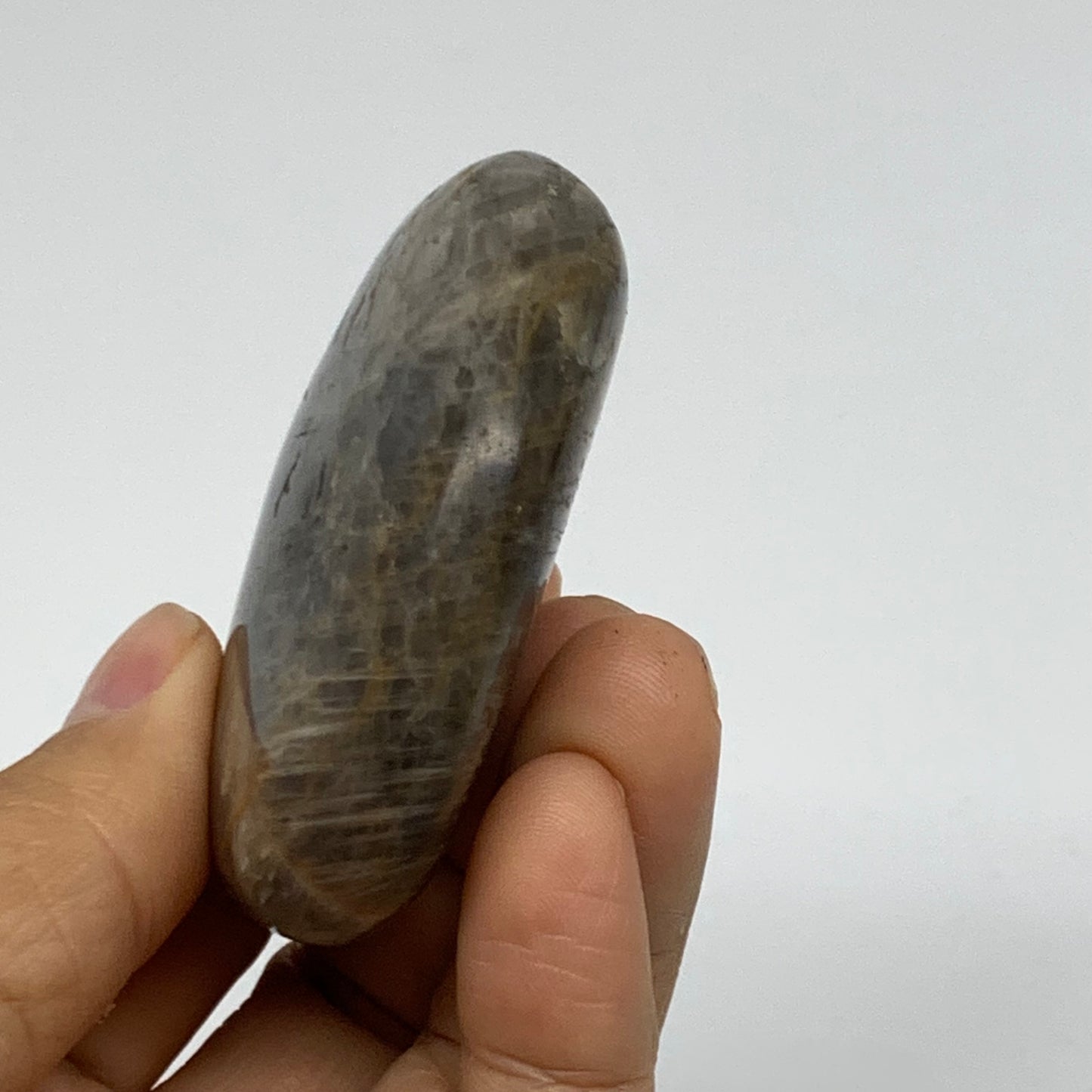 97g, 2.4"x2.1"x0.8",  Black Moonstone Crystal Palm-Stone Polished, B37778