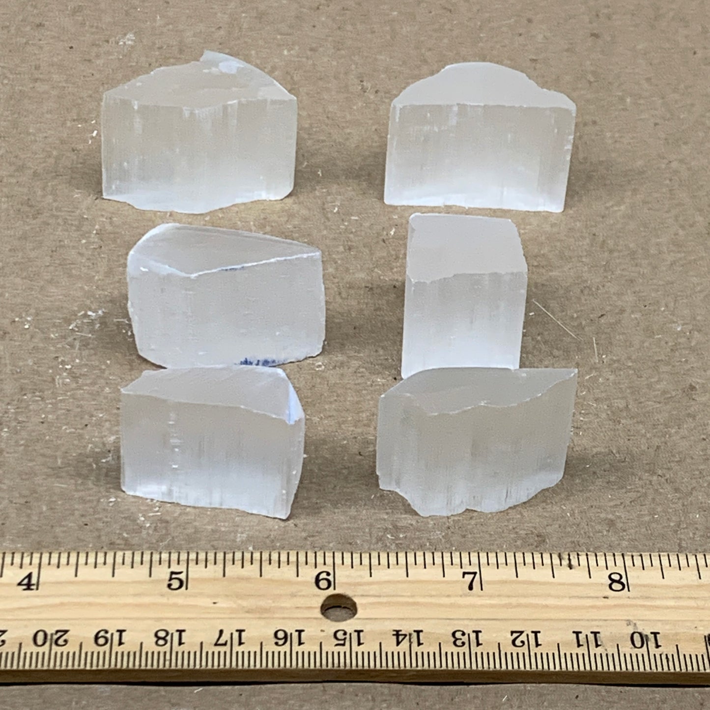 0.31 lbs, 1"-1.6", 6pcs, Natural Clear Selenite Crystal Slab Gemstone, B36938