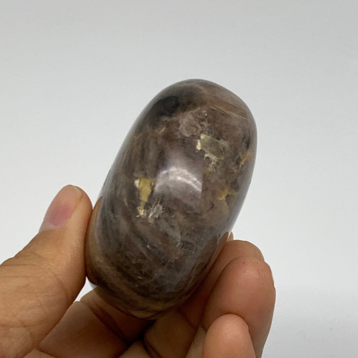 164.7g, 2.3"x2.2"x1.3",  Black Moonstone Crystal Palm-Stone Polished, B37779