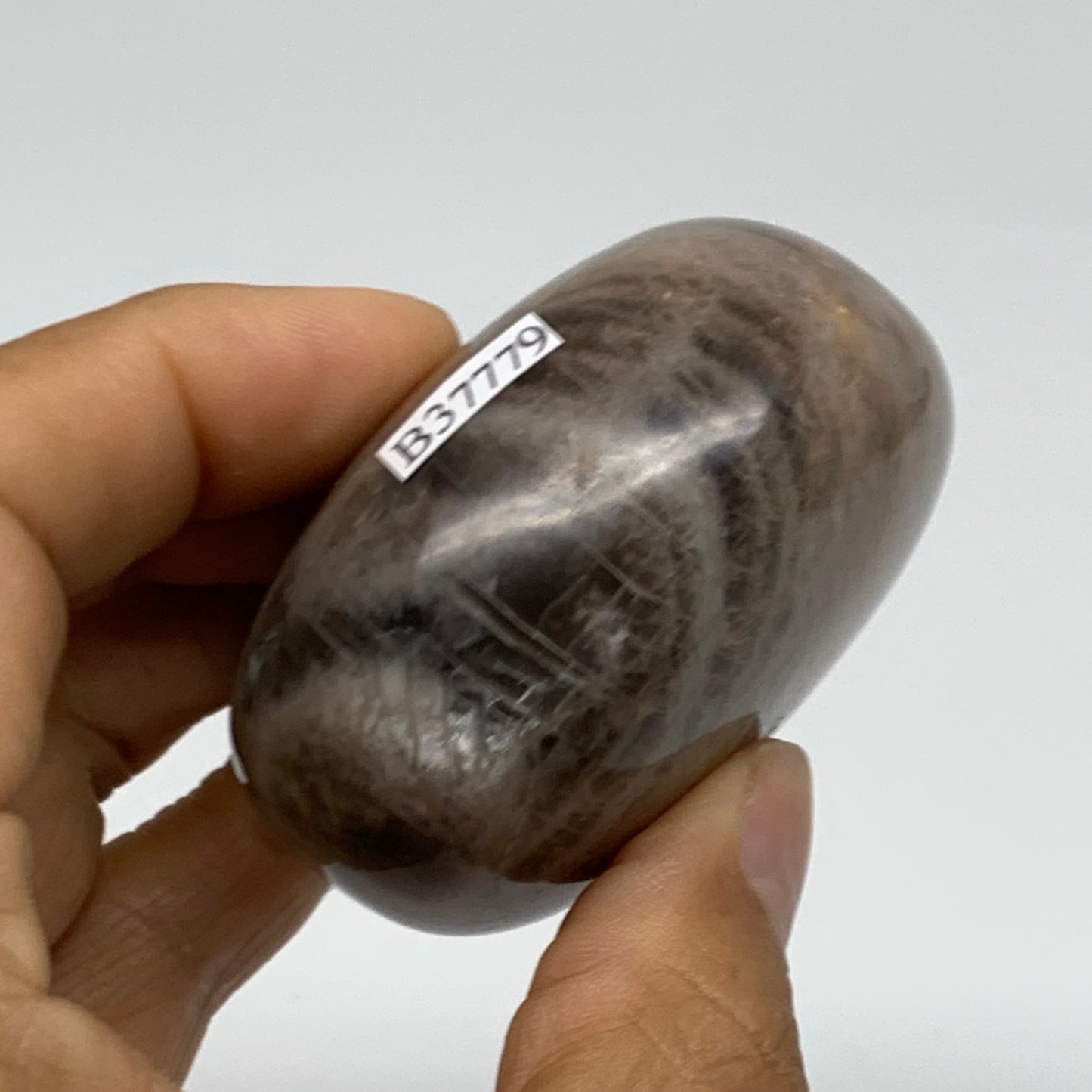 164.7g, 2.3"x2.2"x1.3",  Black Moonstone Crystal Palm-Stone Polished, B37779