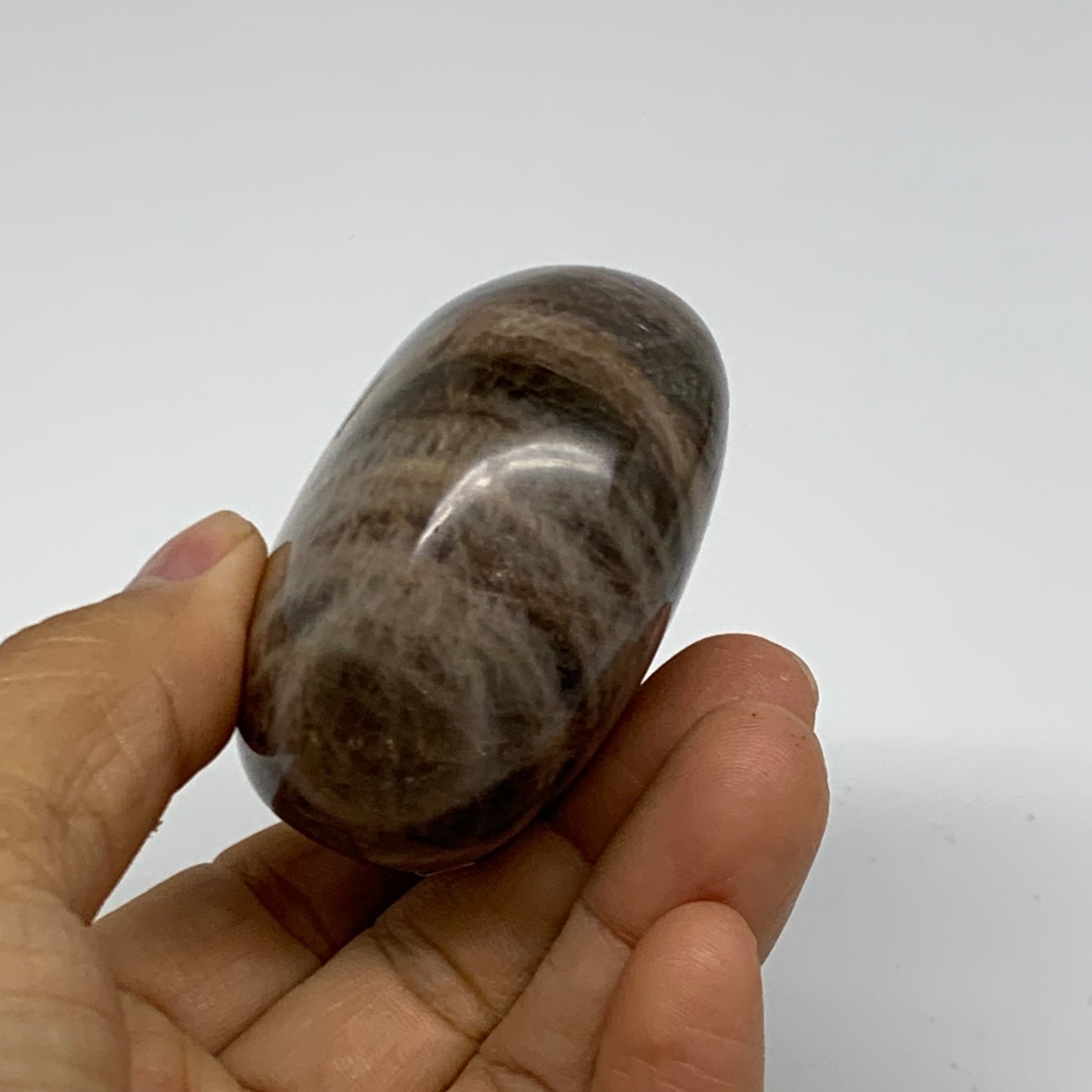 164.7g, 2.3"x2.2"x1.3",  Black Moonstone Crystal Palm-Stone Polished, B37779