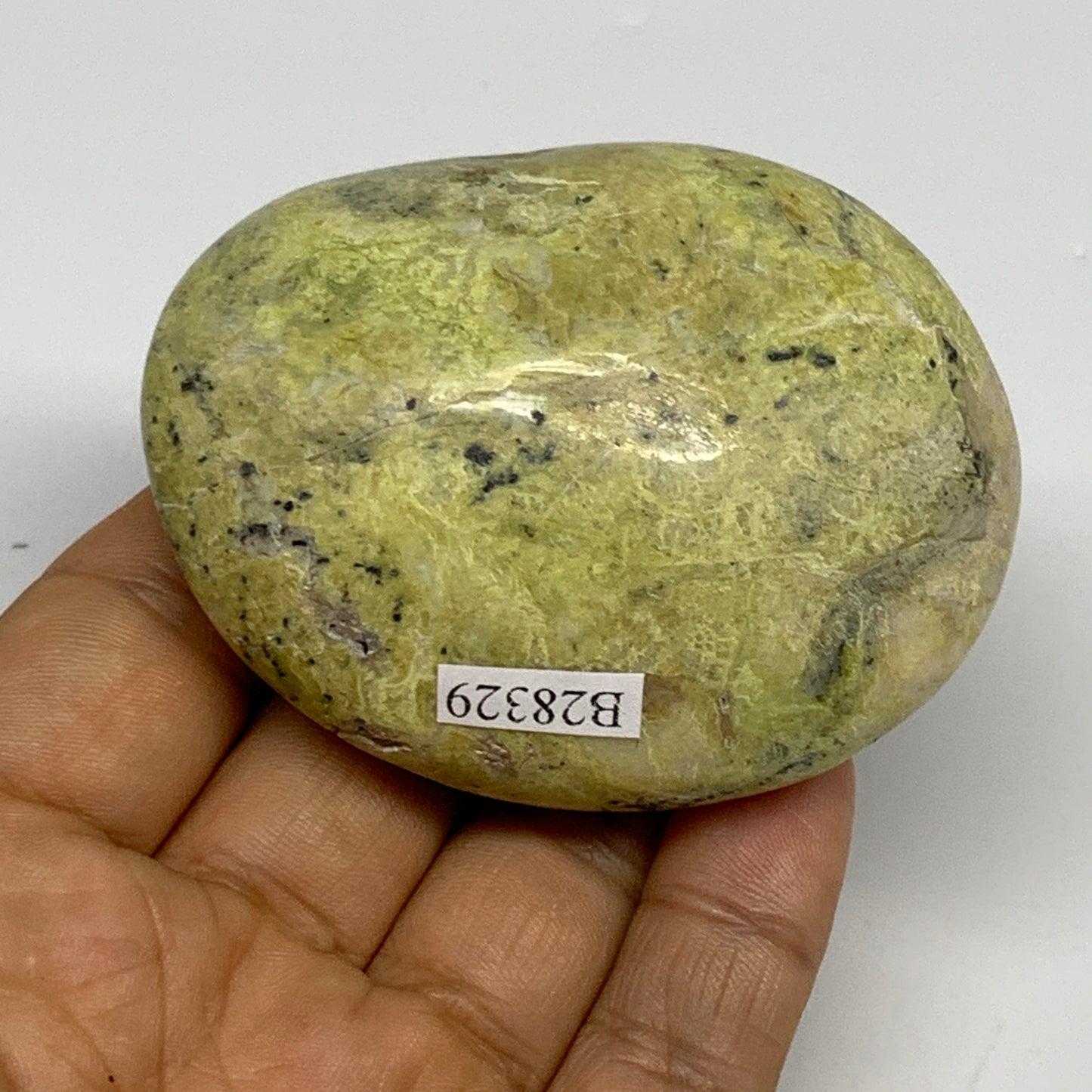 107.6g, 2.7"x2.1"x1.2", Green Opal Crystal PalmStone Polished Reiki, B28329