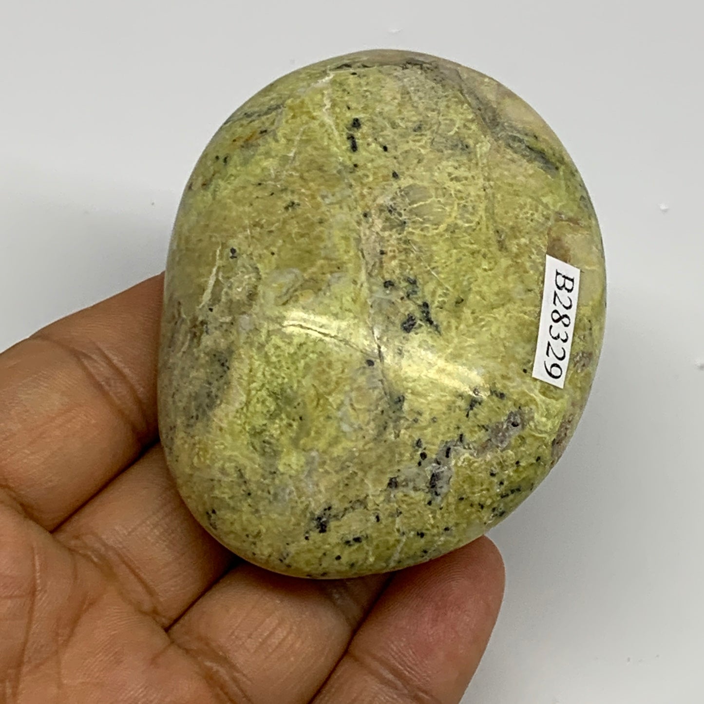 107.6g, 2.7"x2.1"x1.2", Green Opal Crystal PalmStone Polished Reiki, B28329