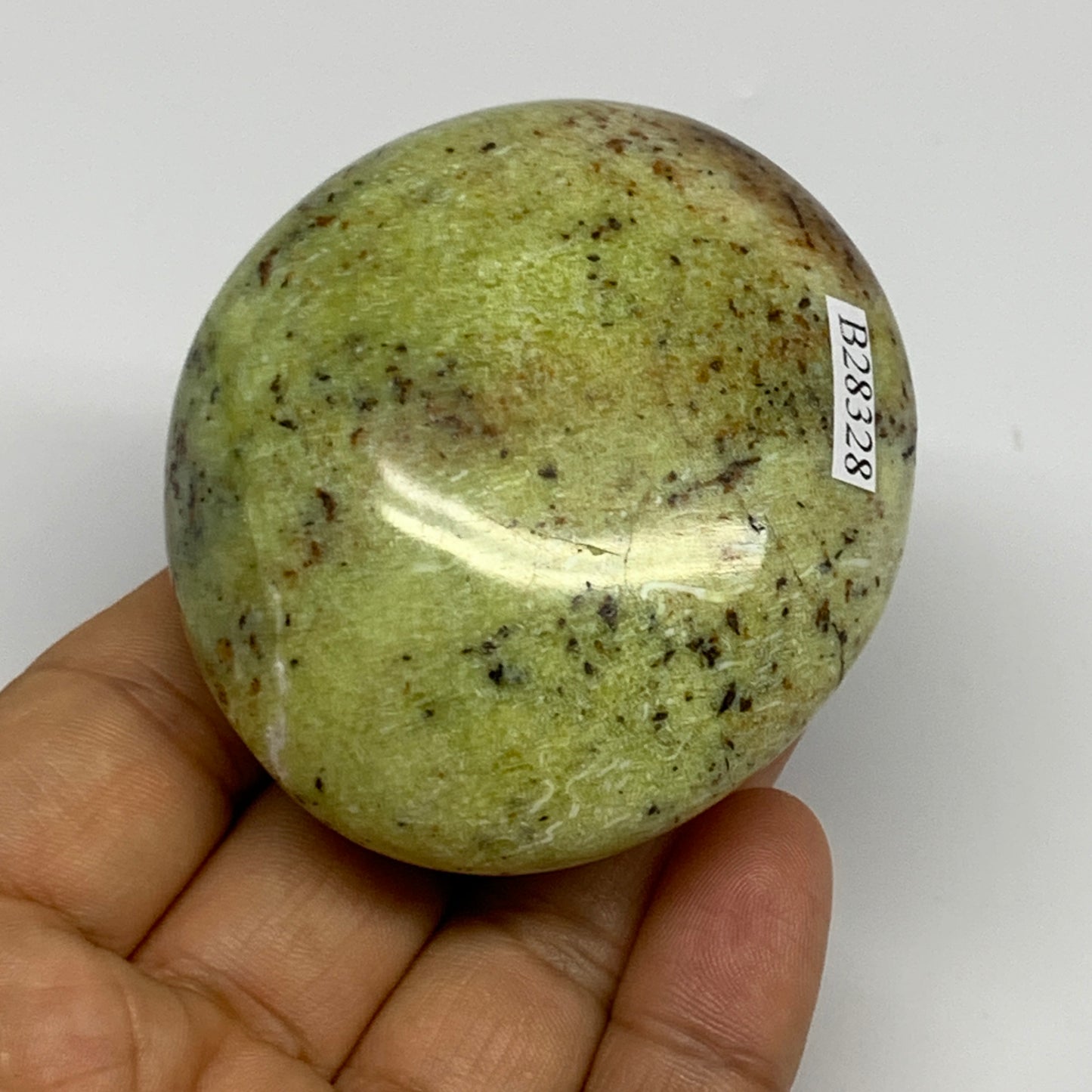 139.2g, 2.5"x2.2"x1.4", Green Opal Crystal PalmStone Polished Reiki, B28328