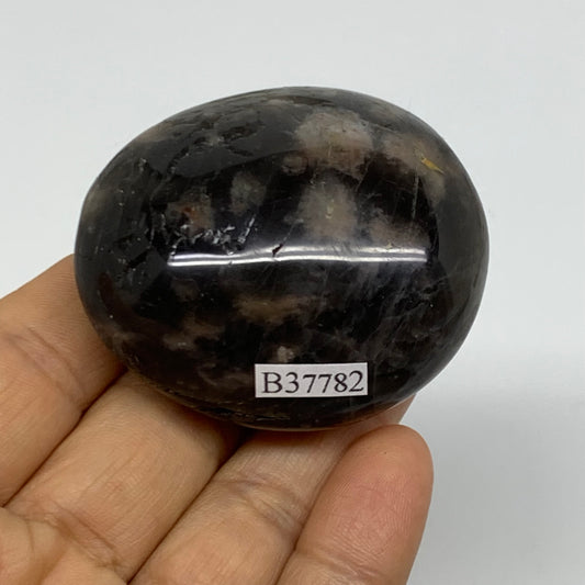 92.8g, 2.1"x1.9"x1.1",  Black Moonstone Crystal Palm-Stone Polished, B37782
