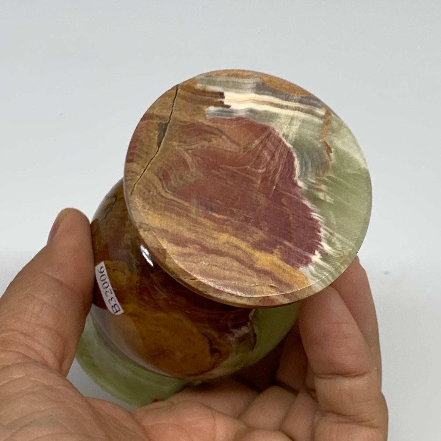 202g, 3.8"x2.3" Natural Green Onyx Cup Gemstone from Afghanistan, B3206