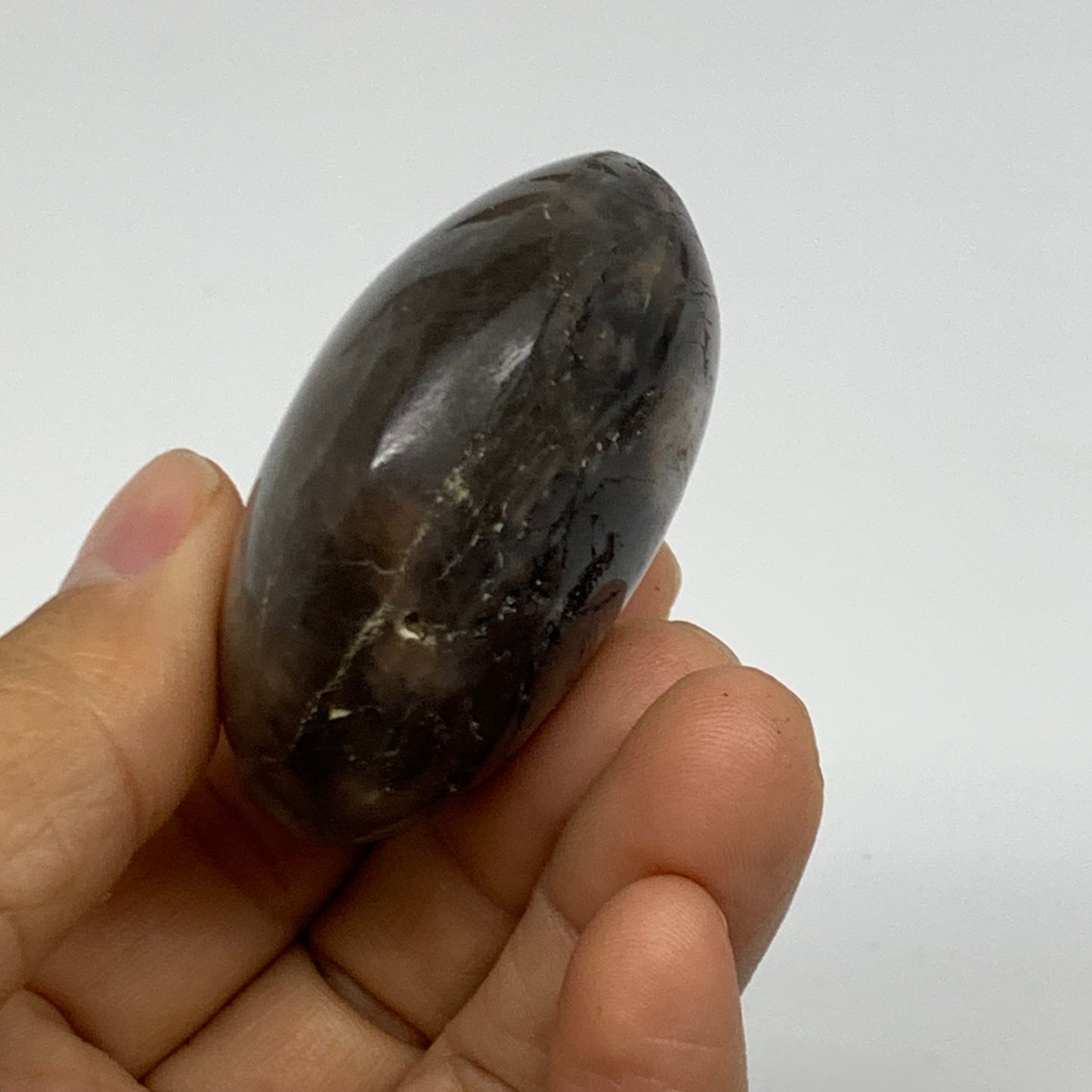 92.8g, 2.1"x1.9"x1.1",  Black Moonstone Crystal Palm-Stone Polished, B37782
