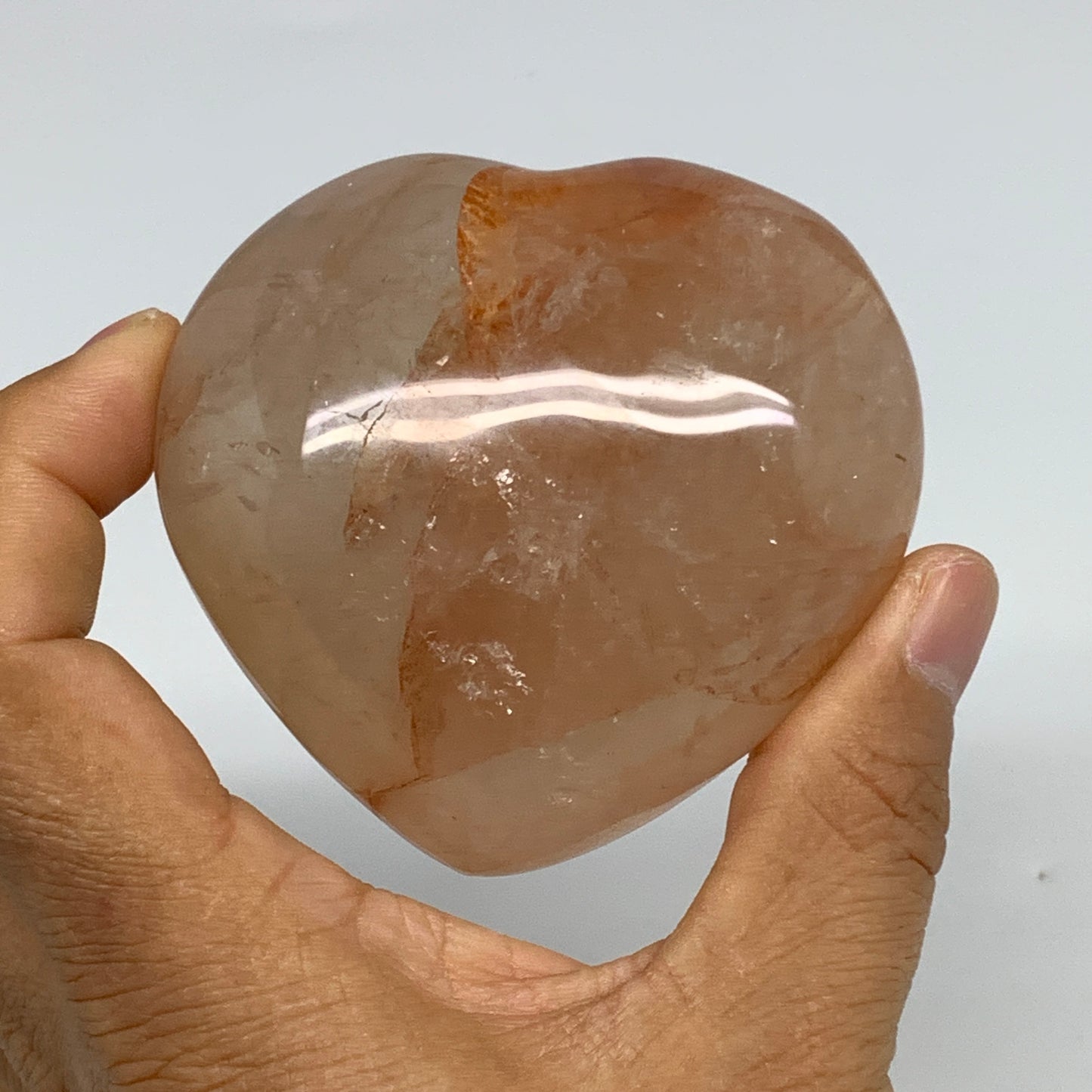 257.5g, 2.7"x2.9"x1.4" Red Hematoid Quartz Heart Crystal @Madagascar, B30528