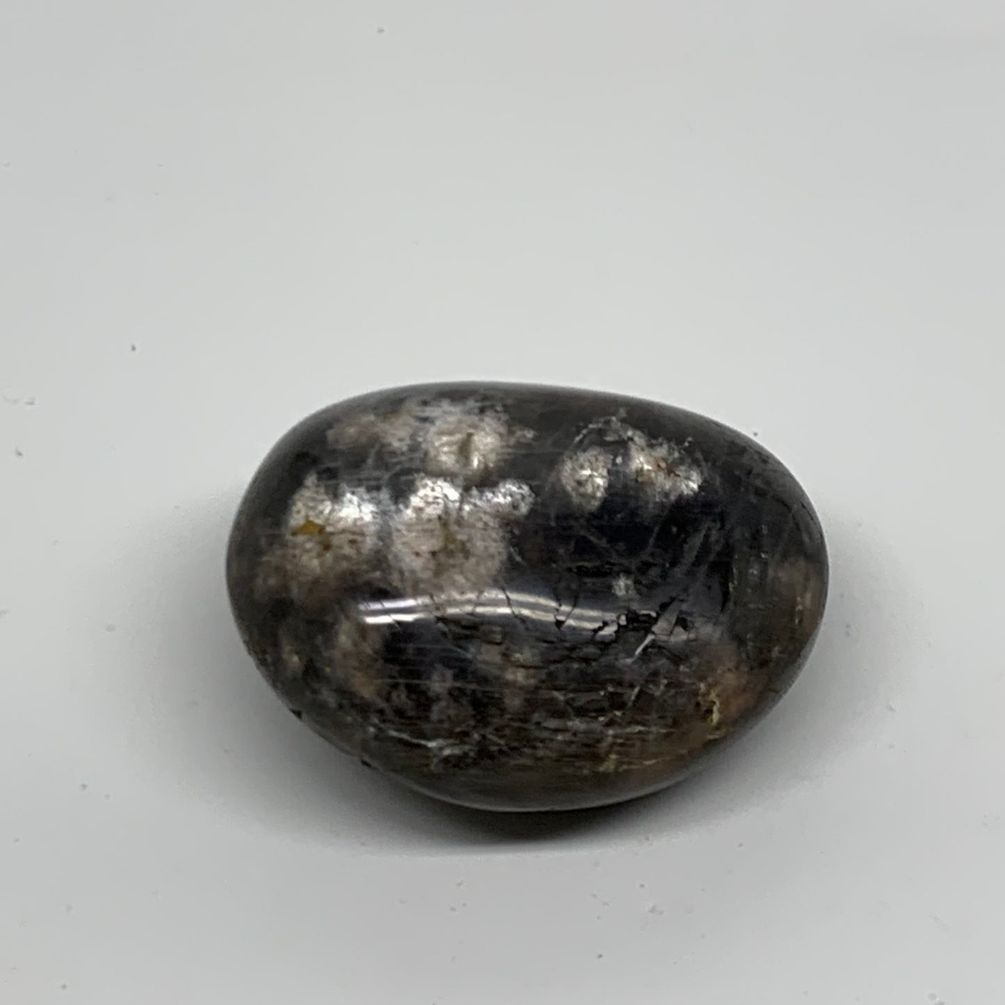 92.8g, 2.1"x1.9"x1.1",  Black Moonstone Crystal Palm-Stone Polished, B37782