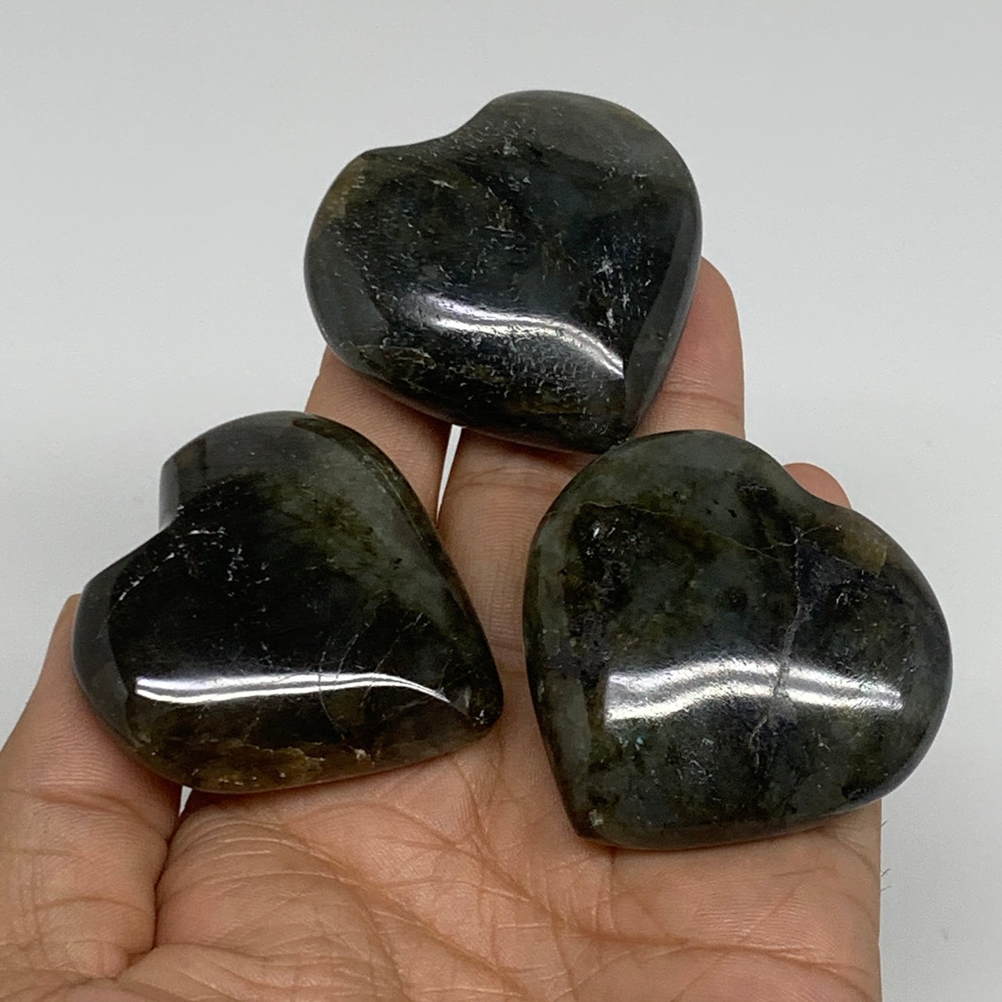 174.2g, 1.8" - 1.9", 3pcs, Natural Labradorite Heart Polished Crystal, B35513