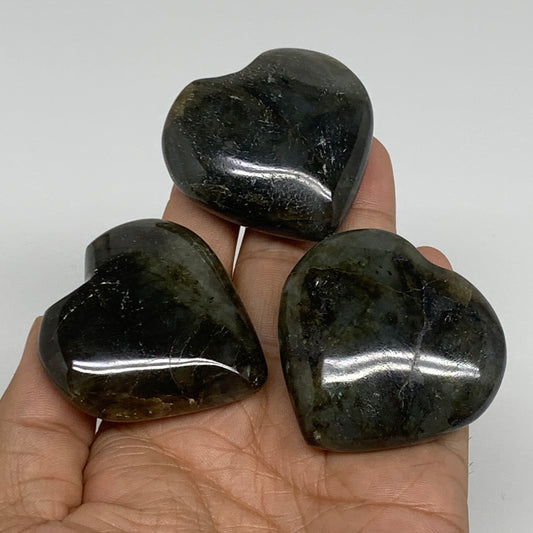 174.2g, 1.8" - 1.9", 3pcs, Natural Labradorite Heart Polished Crystal, B35513