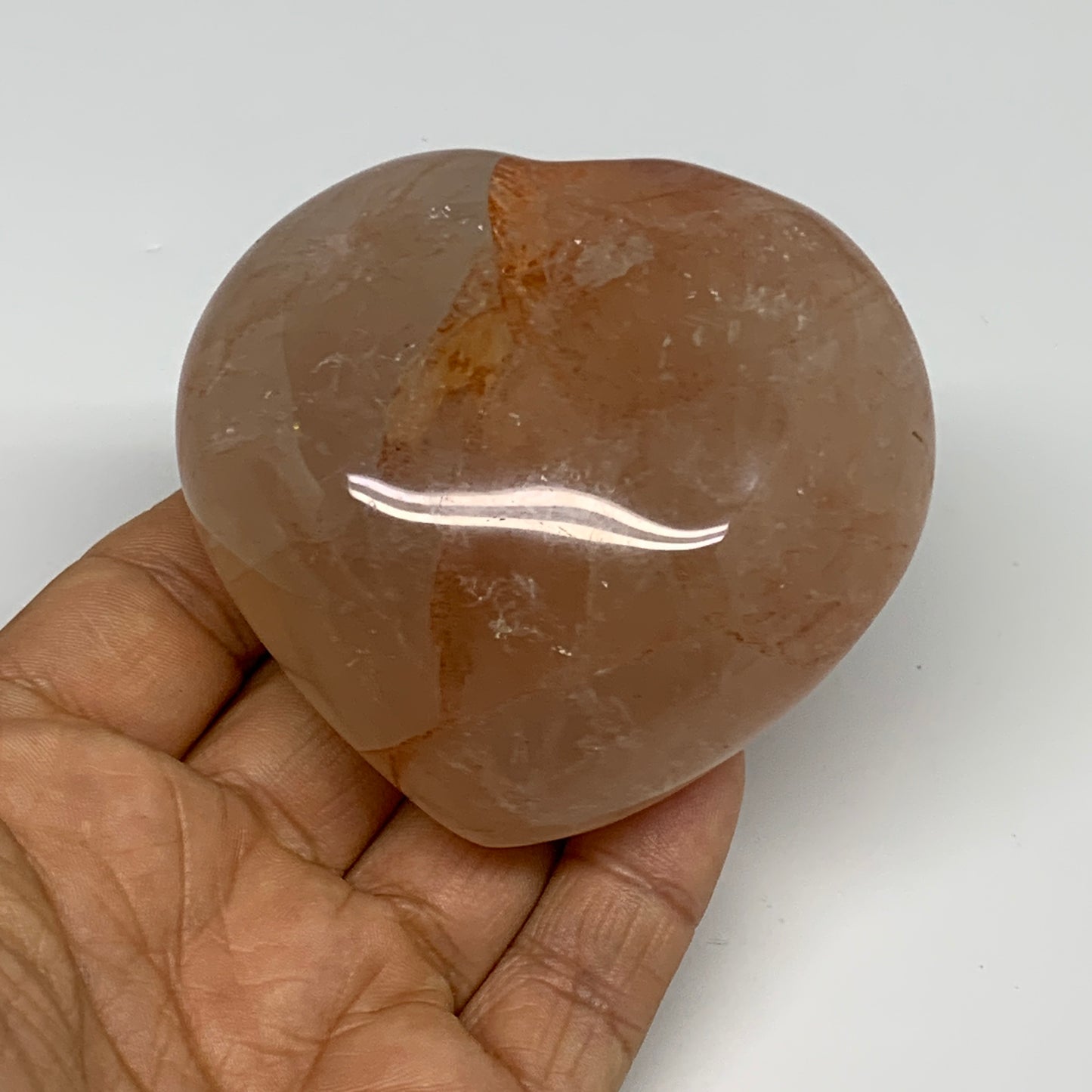 257.5g, 2.7"x2.9"x1.4" Red Hematoid Quartz Heart Crystal @Madagascar, B30528