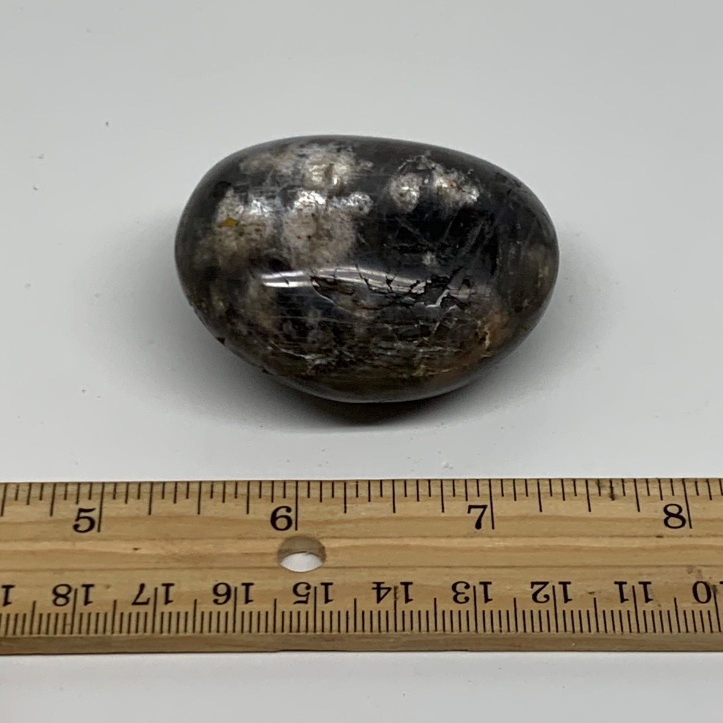 92.8g, 2.1"x1.9"x1.1",  Black Moonstone Crystal Palm-Stone Polished, B37782