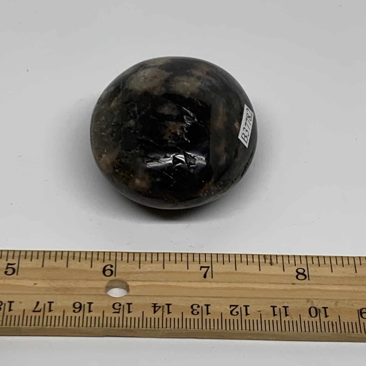 92.8g, 2.1"x1.9"x1.1",  Black Moonstone Crystal Palm-Stone Polished, B37782