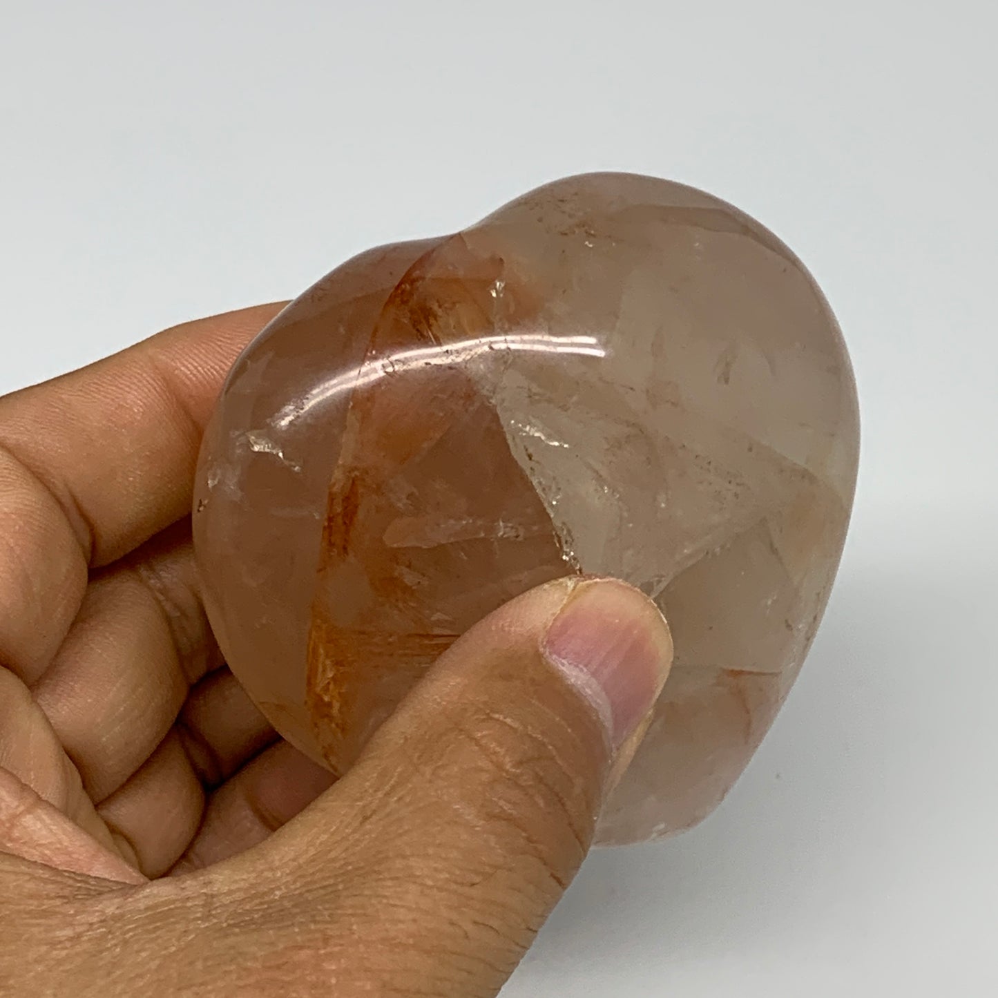 257.5g, 2.7"x2.9"x1.4" Red Hematoid Quartz Heart Crystal @Madagascar, B30528