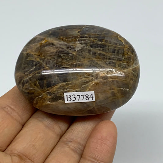 121.5g, 2.4"x1.8"x1.1",  Black Moonstone Crystal Palm-Stone Polished, B37784