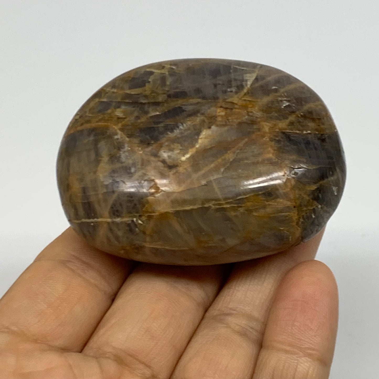 121.5g, 2.4"x1.8"x1.1",  Black Moonstone Crystal Palm-Stone Polished, B37784