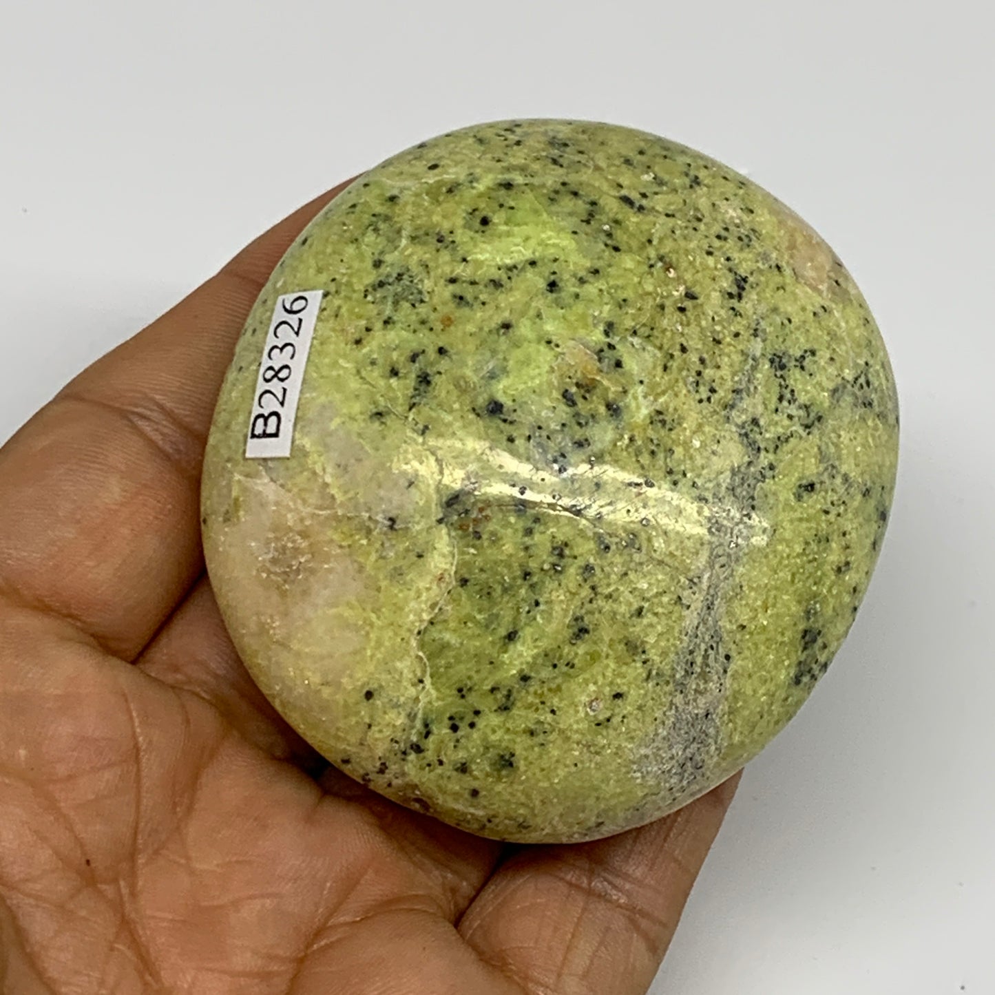 103g, 2.6"x2.3"x1.1", Green Opal Crystal PalmStone Polished Reiki, B28326