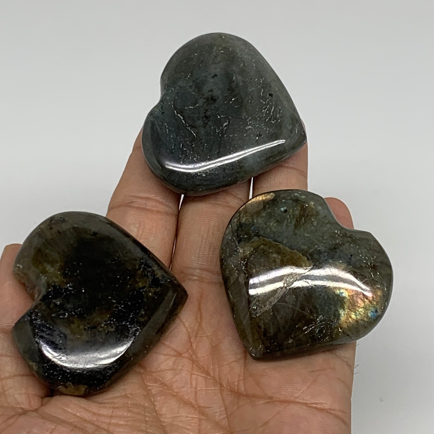 160g, 1.8" - 1.9", 3pcs, Natural Labradorite Heart Polished Crystal, B35514