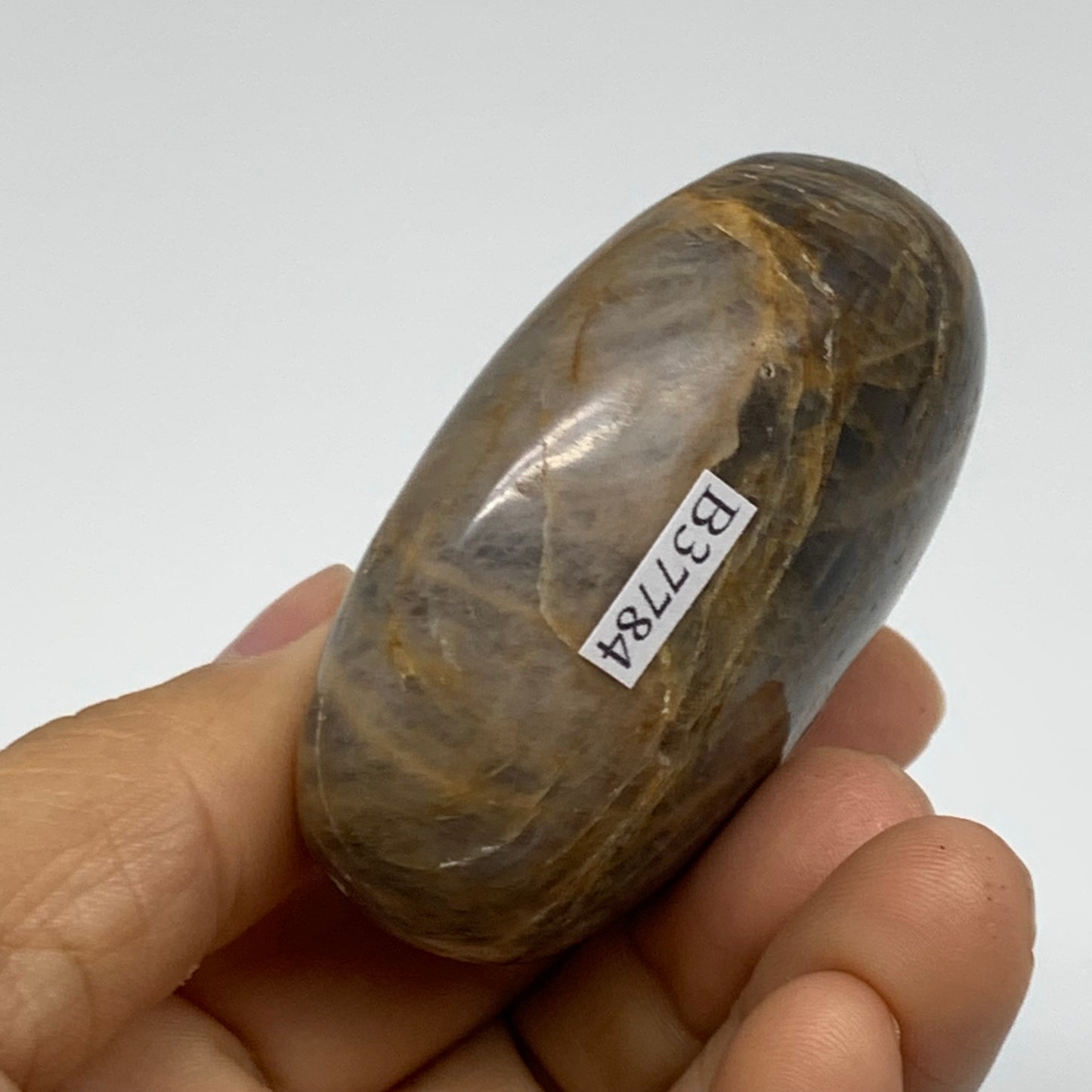 121.5g, 2.4"x1.8"x1.1",  Black Moonstone Crystal Palm-Stone Polished, B37784