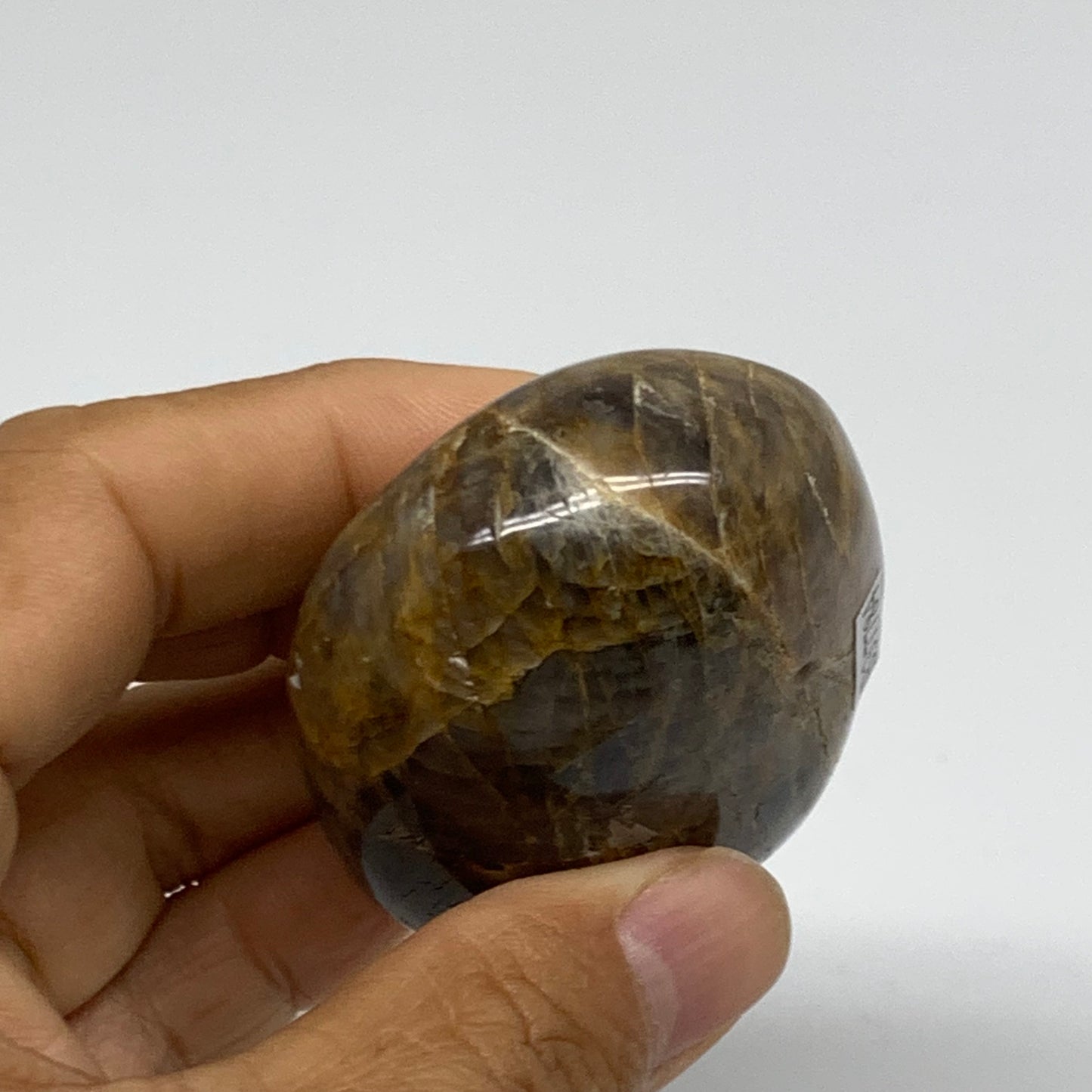 121.5g, 2.4"x1.8"x1.1",  Black Moonstone Crystal Palm-Stone Polished, B37784