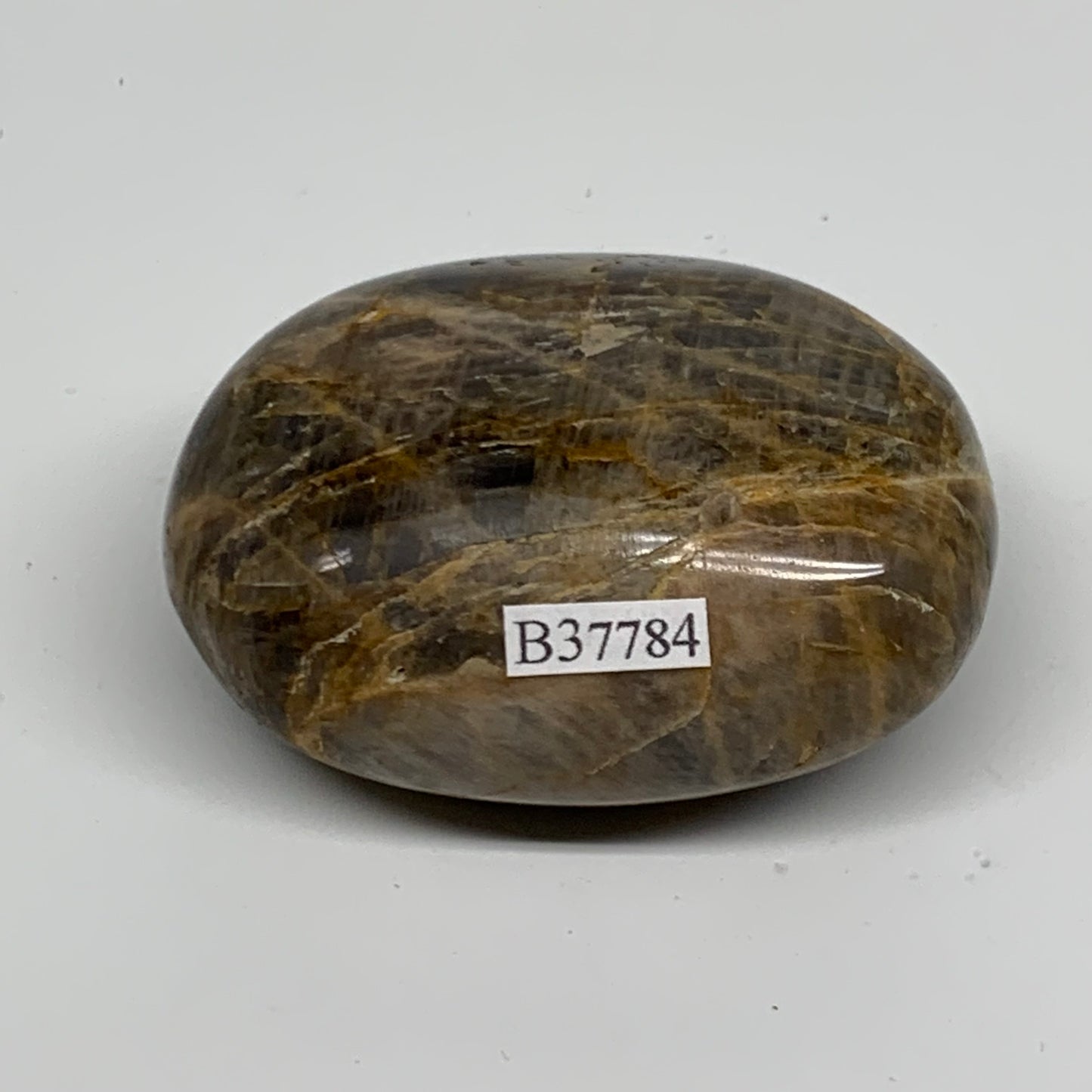 121.5g, 2.4"x1.8"x1.1",  Black Moonstone Crystal Palm-Stone Polished, B37784