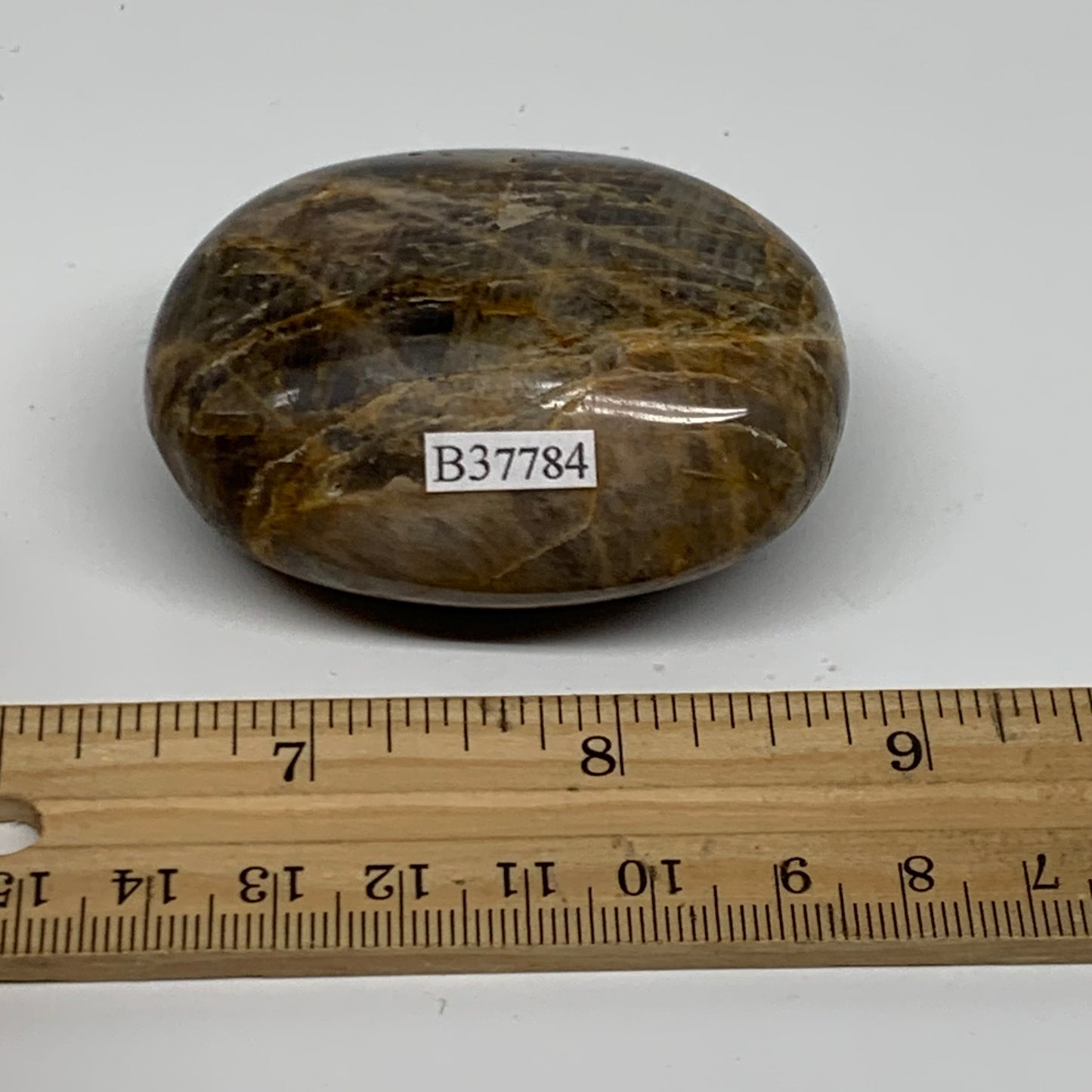 121.5g, 2.4"x1.8"x1.1",  Black Moonstone Crystal Palm-Stone Polished, B37784