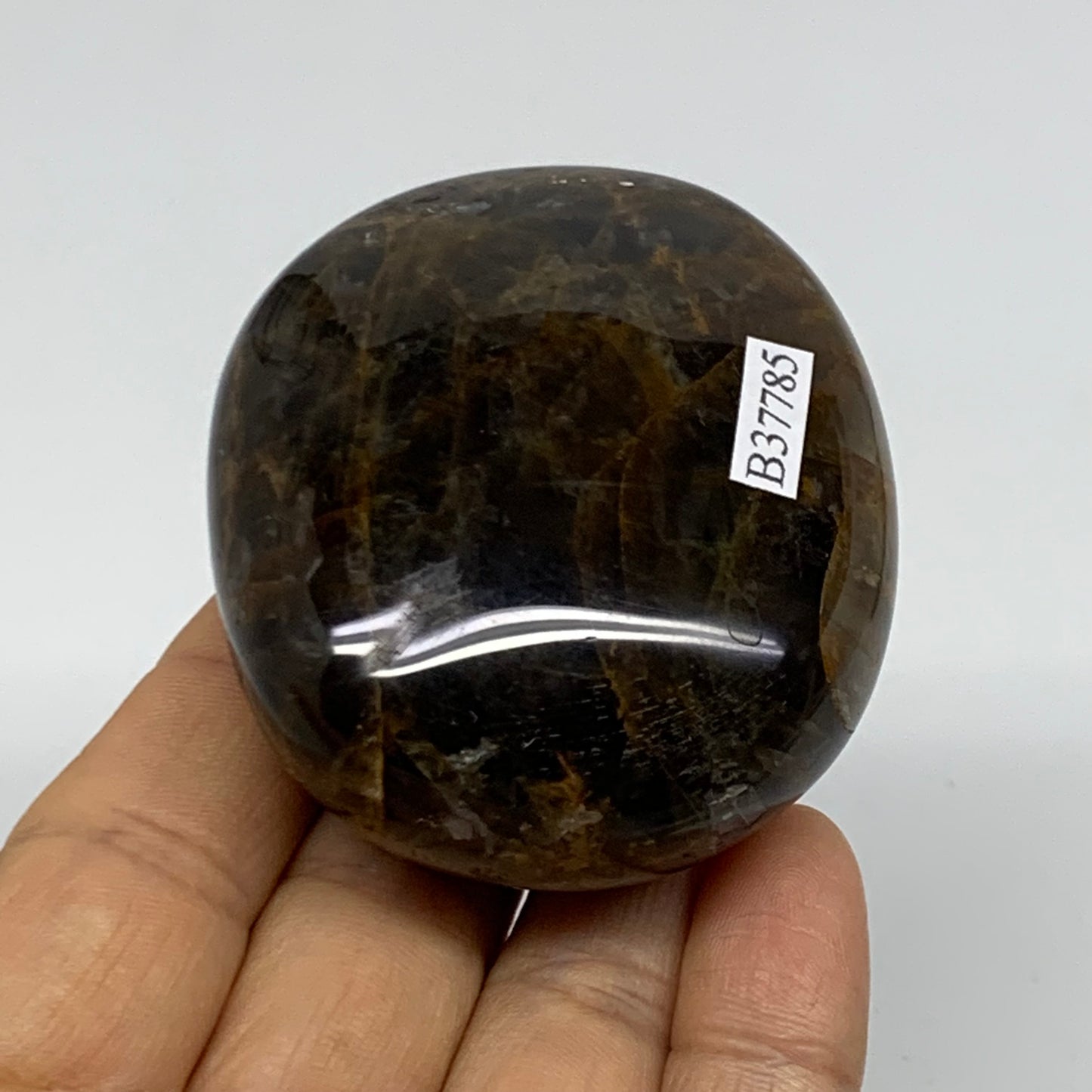 150g, 2.5"x2.1"x1.2",  Black Moonstone Crystal Palm-Stone Polished, B37785