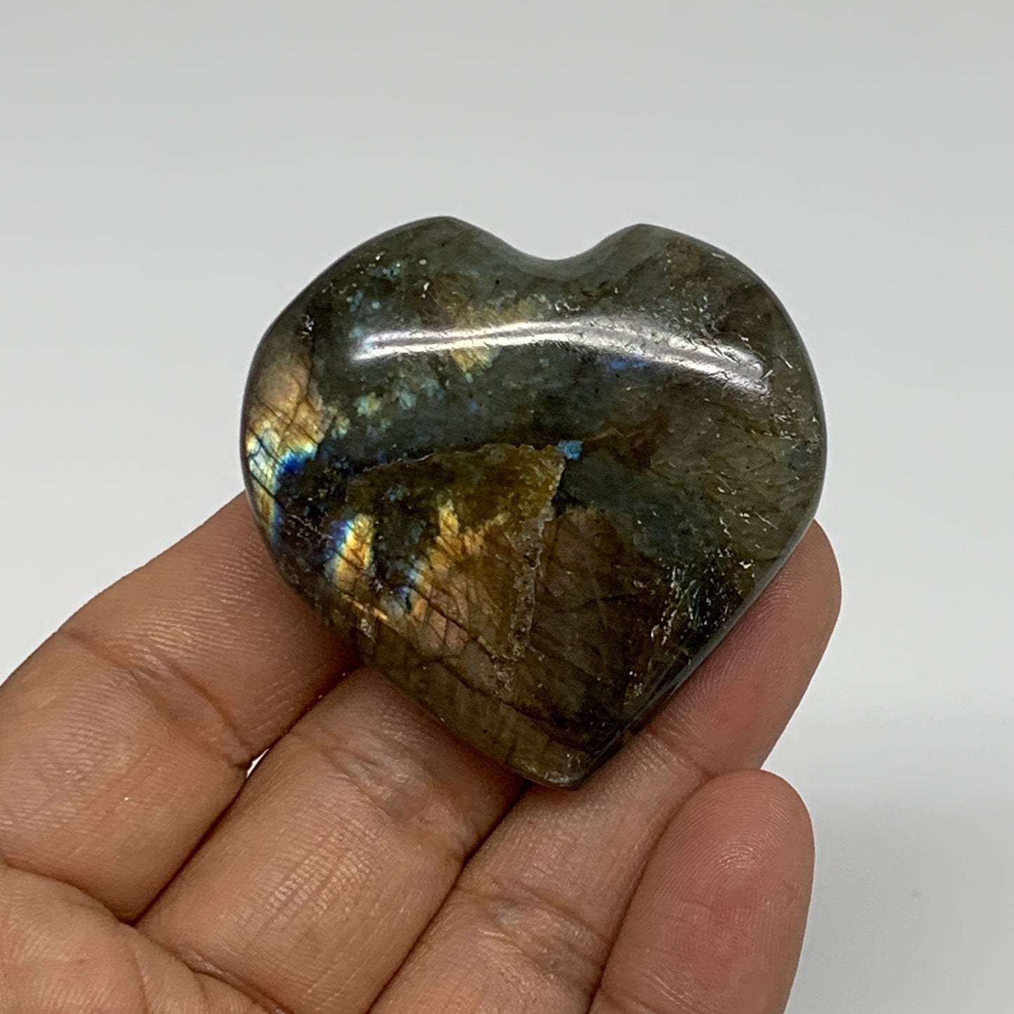 160g, 1.8" - 1.9", 3pcs, Natural Labradorite Heart Polished Crystal, B35514