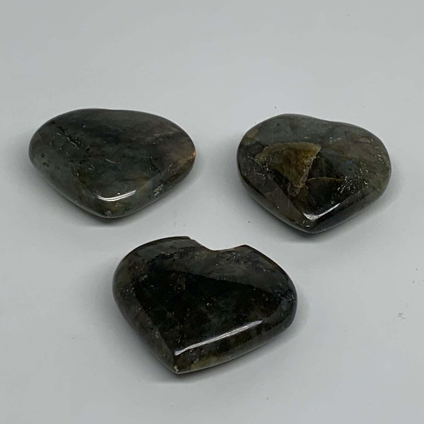 160g, 1.8" - 1.9", 3pcs, Natural Labradorite Heart Polished Crystal, B35514