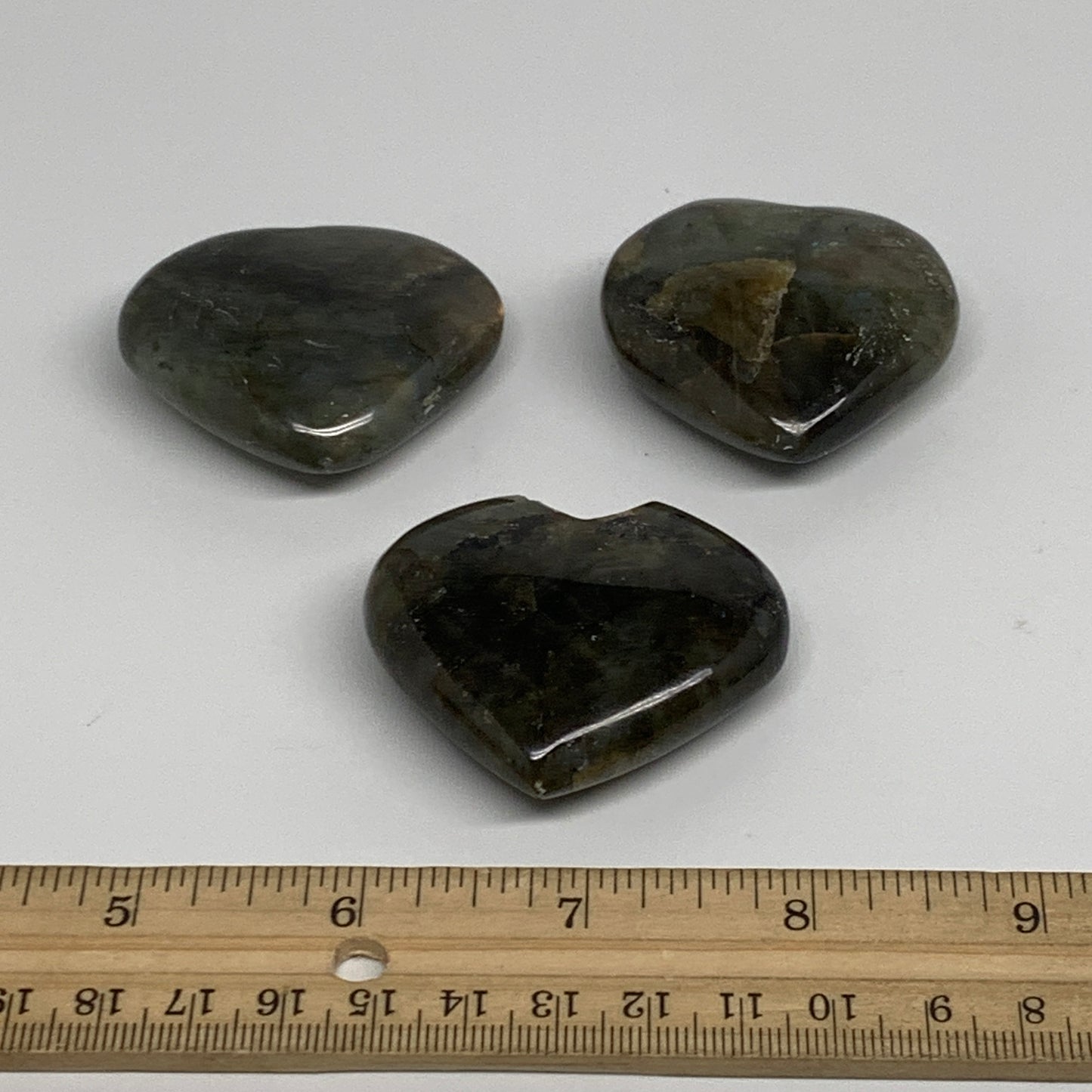 160g, 1.8" - 1.9", 3pcs, Natural Labradorite Heart Polished Crystal, B35514