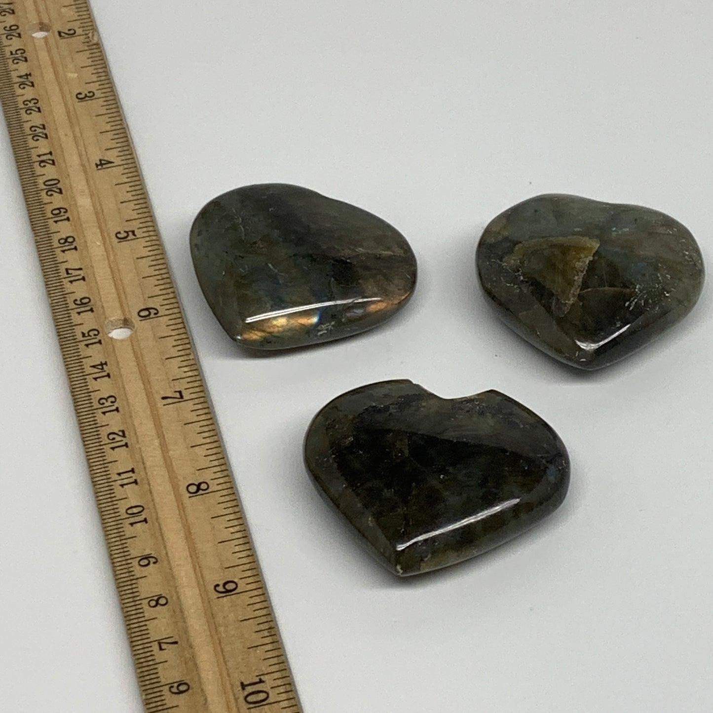 160g, 1.8" - 1.9", 3pcs, Natural Labradorite Heart Polished Crystal, B35514