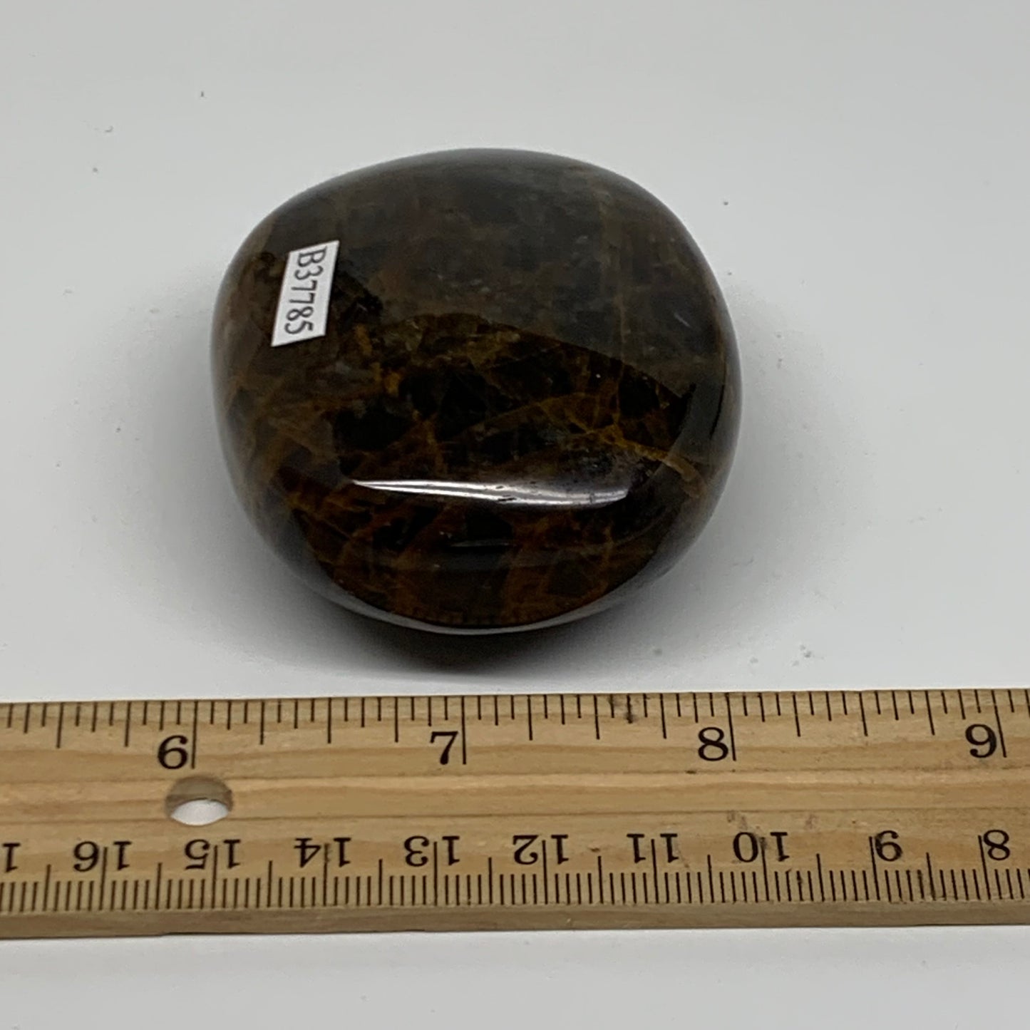 150g, 2.5"x2.1"x1.2",  Black Moonstone Crystal Palm-Stone Polished, B37785