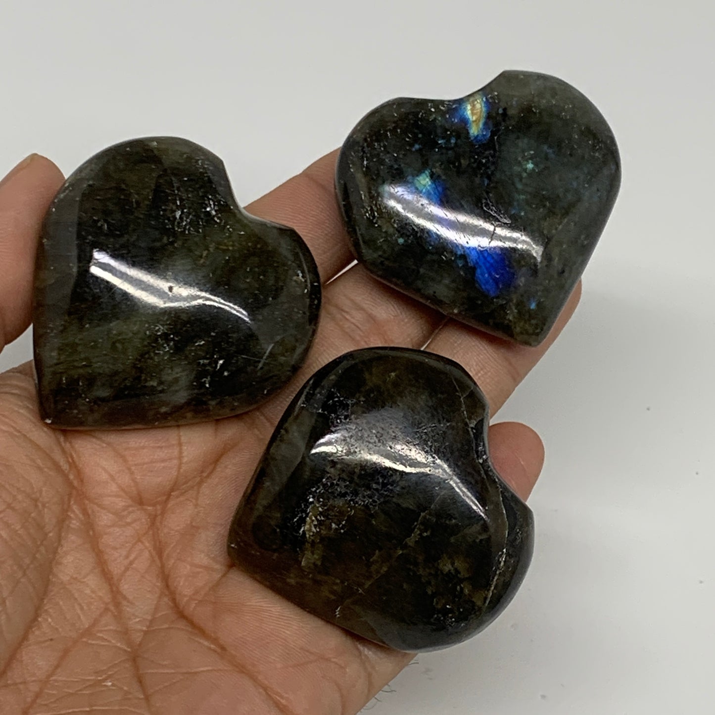 171.1g, 1.8" - 1.9", 3pcs, Natural Labradorite Heart Polished Crystal, B35515