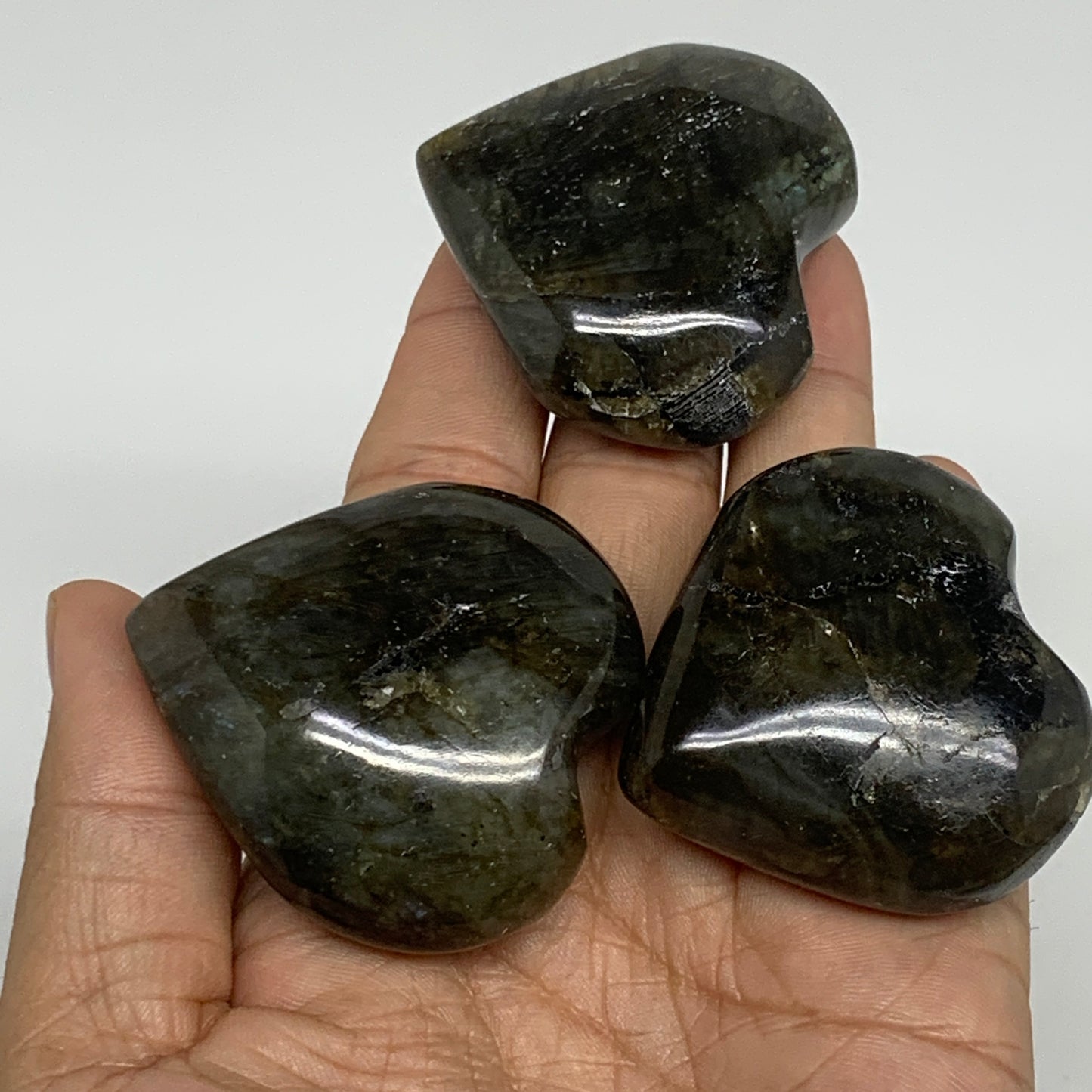 171.1g, 1.8" - 1.9", 3pcs, Natural Labradorite Heart Polished Crystal, B35515