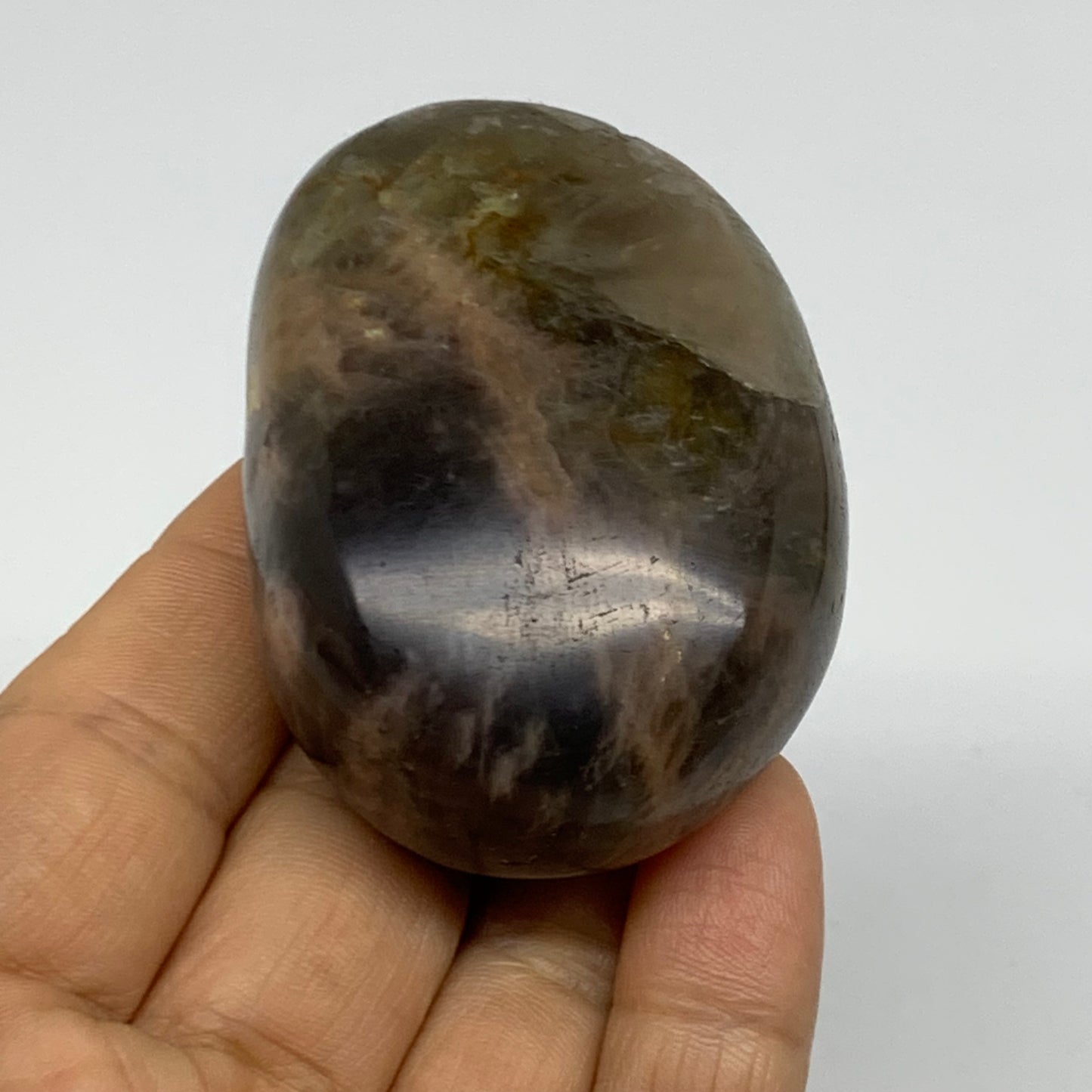 113.7g, 2.4"x1.7"x1.1",  Black Moonstone Crystal Palm-Stone Polished Reiki, B377