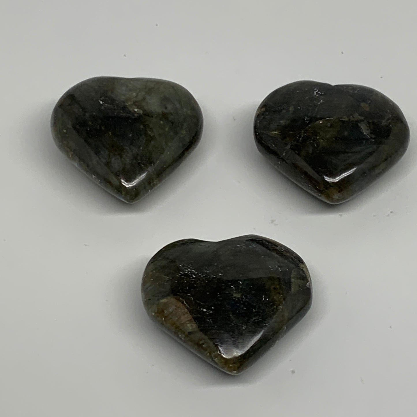 171.1g, 1.8" - 1.9", 3pcs, Natural Labradorite Heart Polished Crystal, B35515