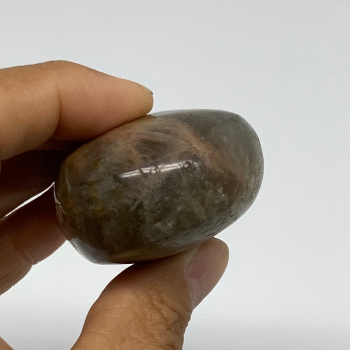 113.7g, 2.4"x1.7"x1.1",  Black Moonstone Crystal Palm-Stone Polished Reiki, B377