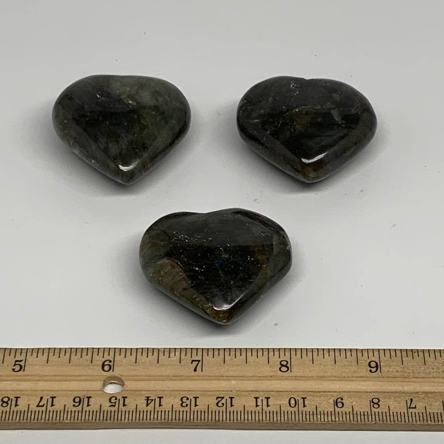 171.1g, 1.8" - 1.9", 3pcs, Natural Labradorite Heart Polished Crystal, B35515