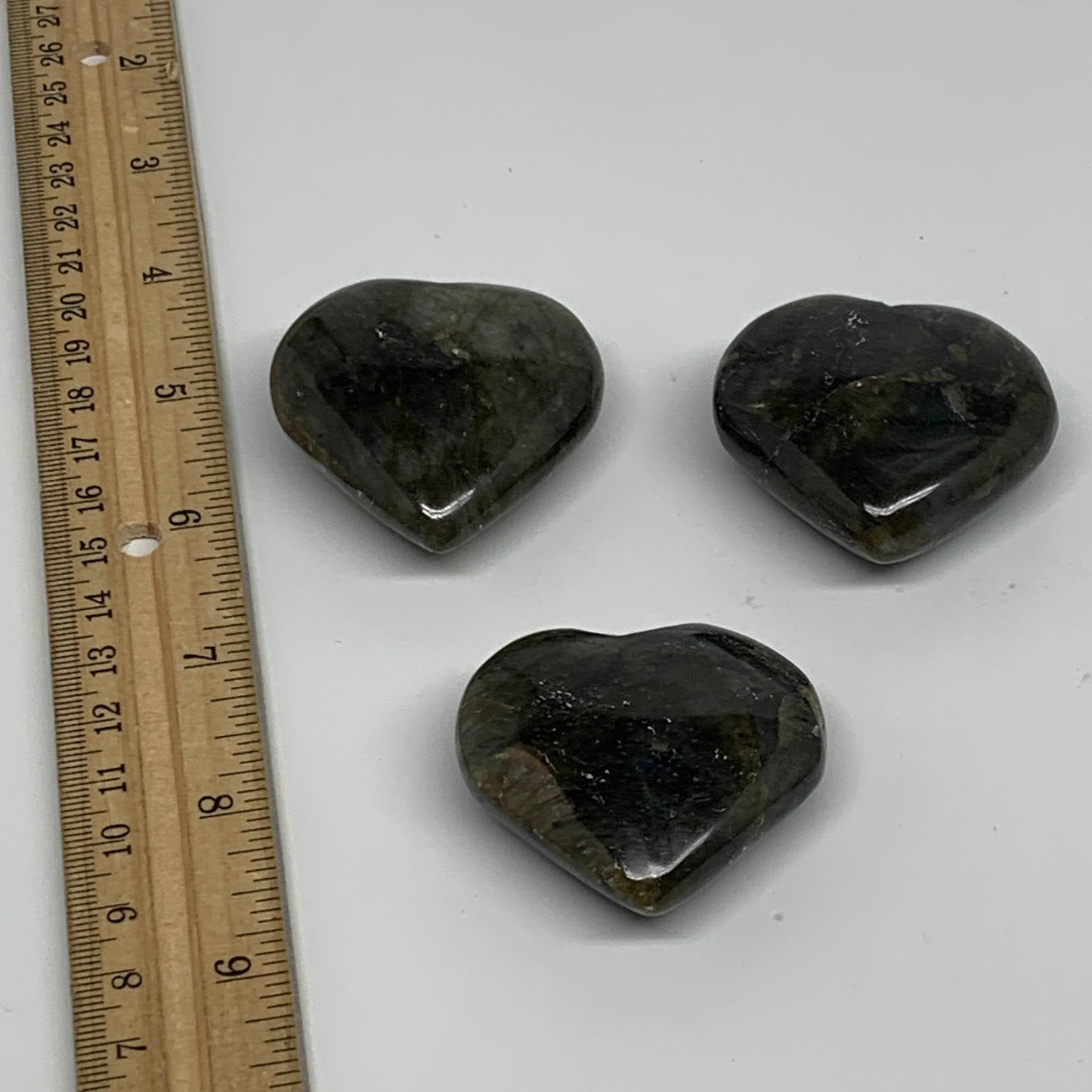 171.1g, 1.8" - 1.9", 3pcs, Natural Labradorite Heart Polished Crystal, B35515