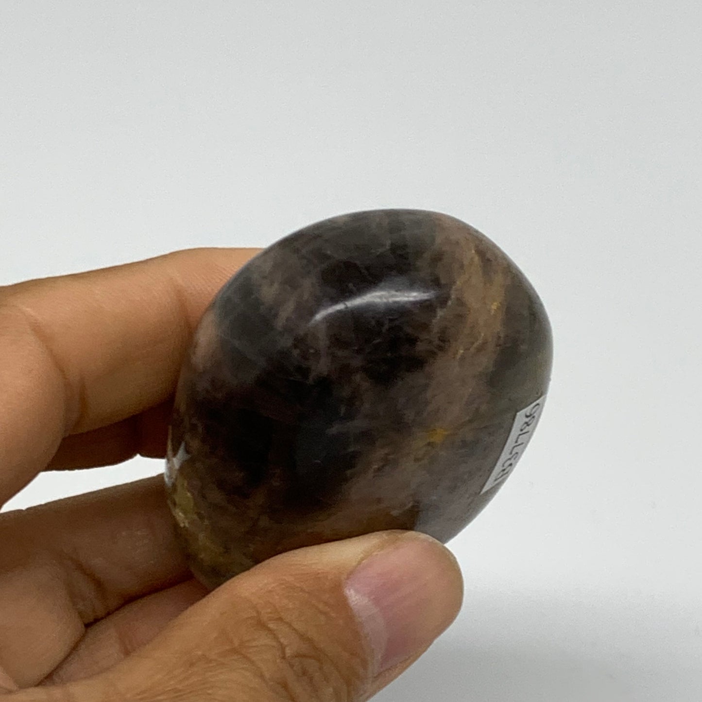113.7g, 2.4"x1.7"x1.1",  Black Moonstone Crystal Palm-Stone Polished Reiki, B377