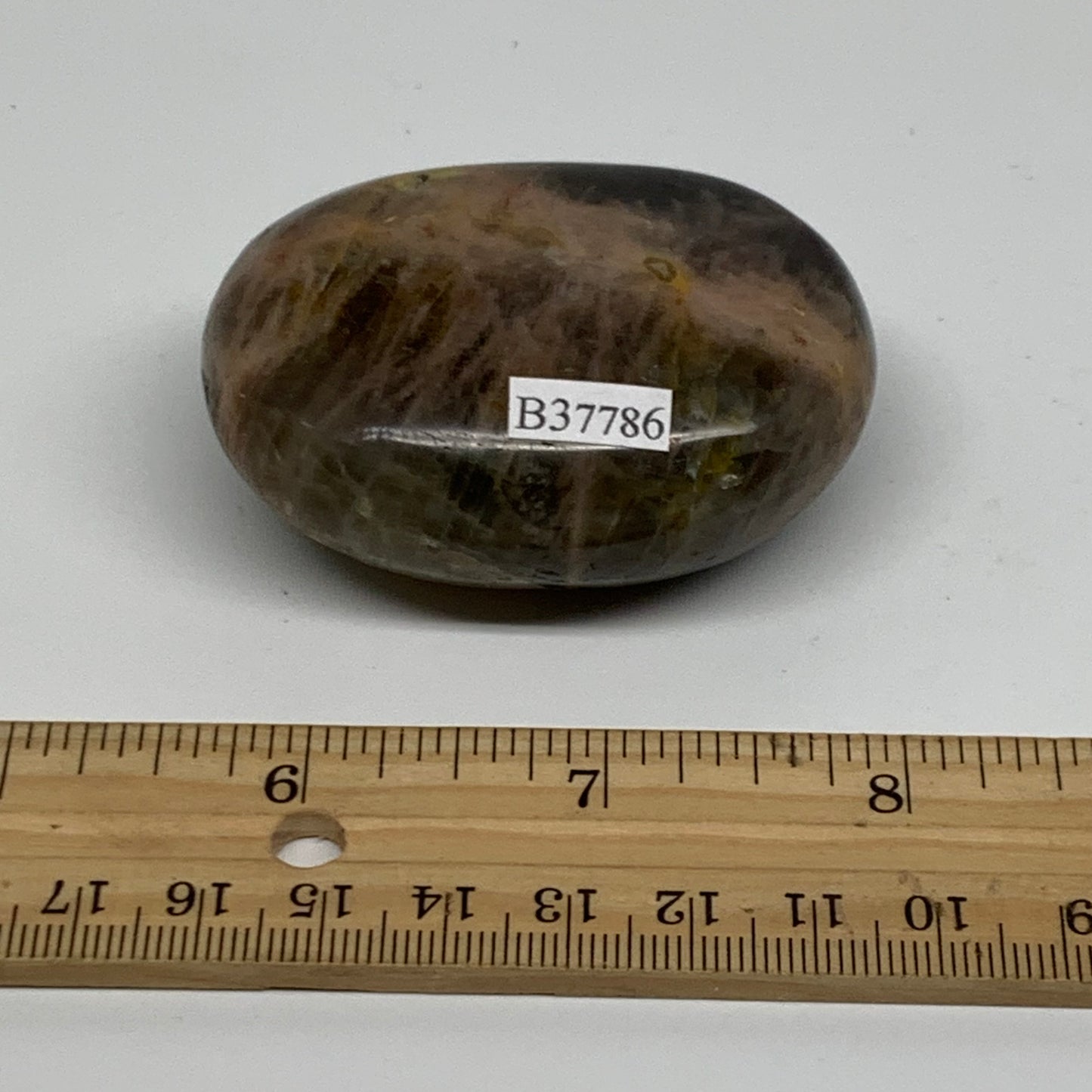 113.7g, 2.4"x1.7"x1.1",  Black Moonstone Crystal Palm-Stone Polished Reiki, B377