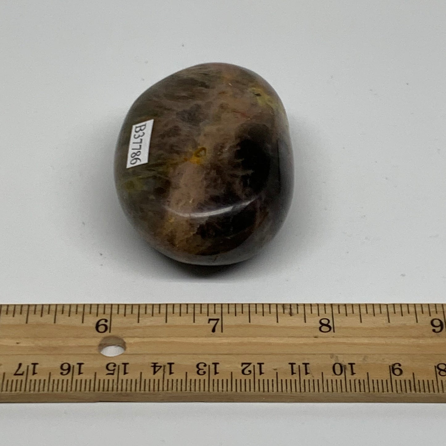 113.7g, 2.4"x1.7"x1.1",  Black Moonstone Crystal Palm-Stone Polished Reiki, B377