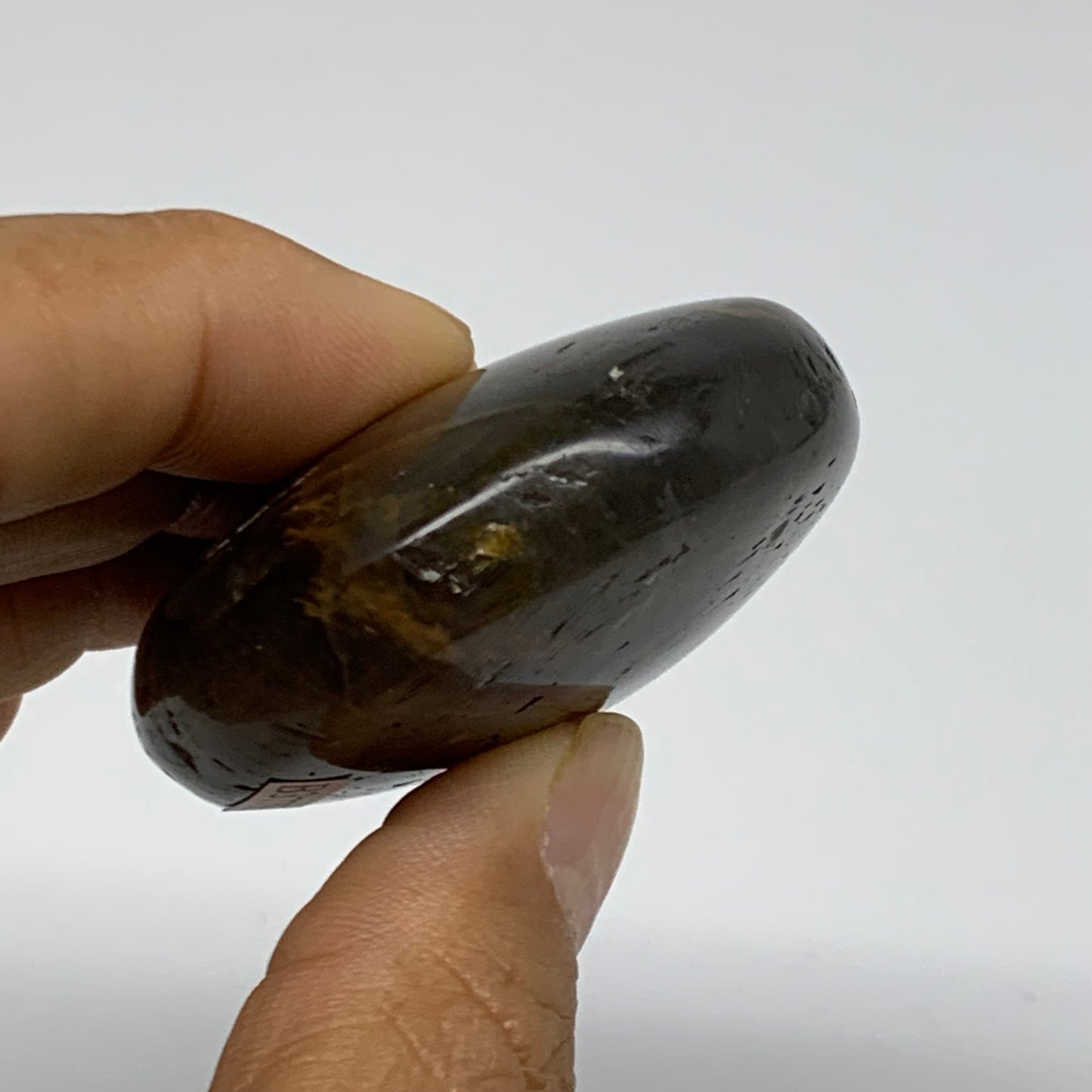 85g, 2.3"x1.8"x0.8",  Black Moonstone Crystal Palm-Stone Polished, B37792