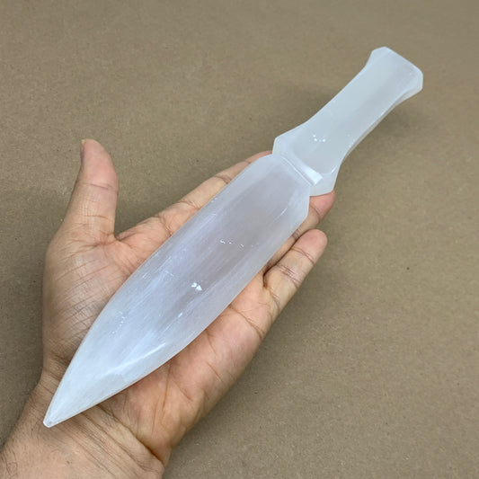 304g, 11.5"x1.6"x0.7", Natural Selenite Crystal Dagger (Satin Spar), B36069