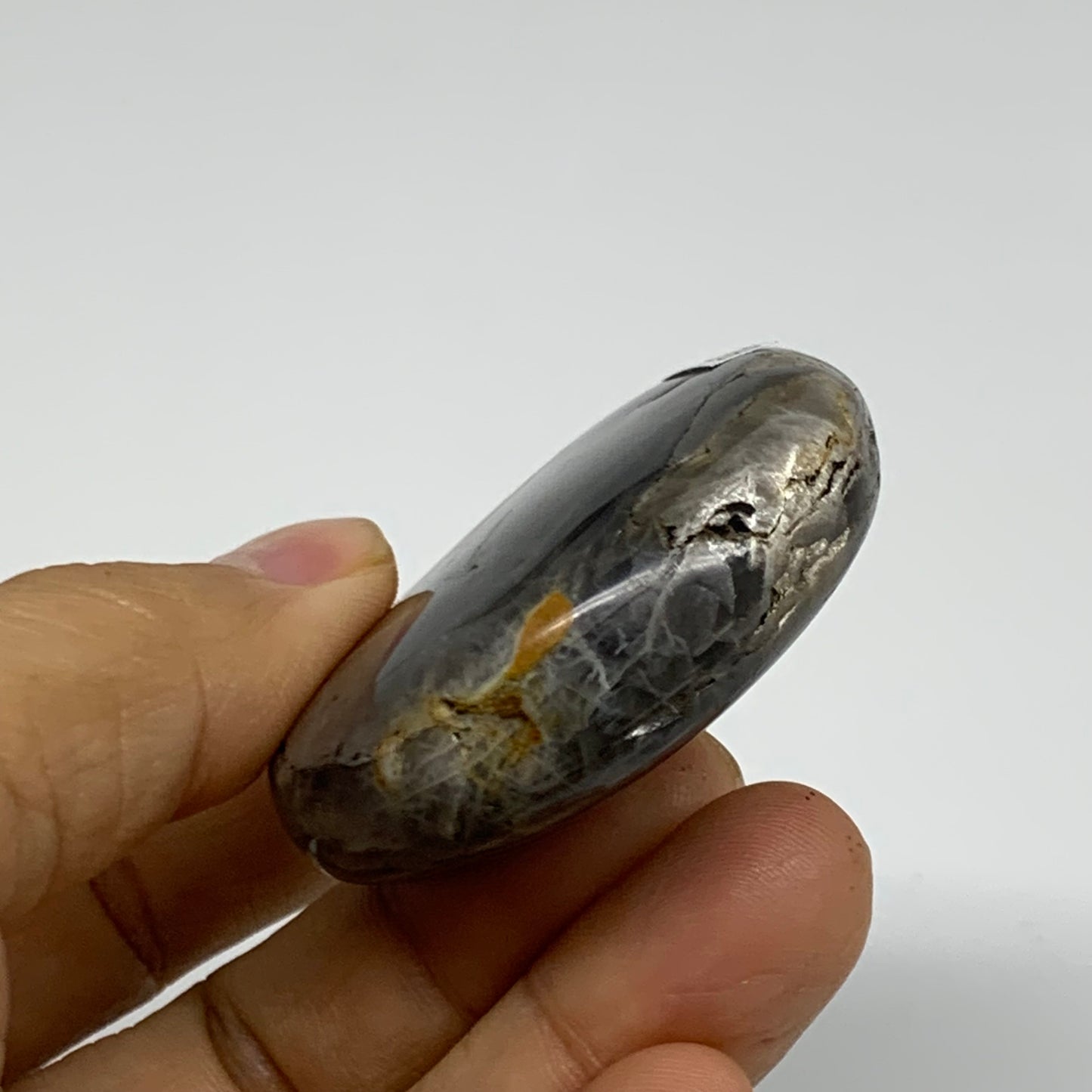 73.7g, 2.3"x1.9"x0.6",  Black Moonstone Crystal Palm-Stone Polished, B37793
