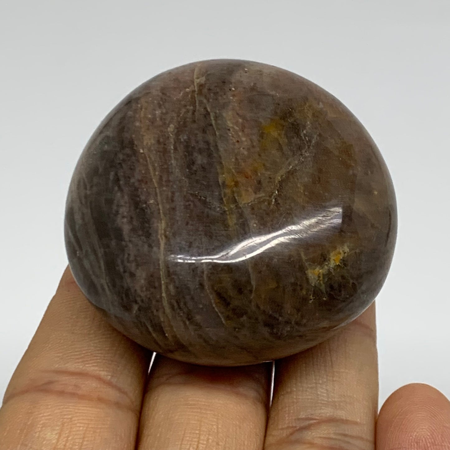 89.3g, 1.9"x1.8"x1.1",  Black Moonstone Crystal Palm-Stone Polished, B37794
