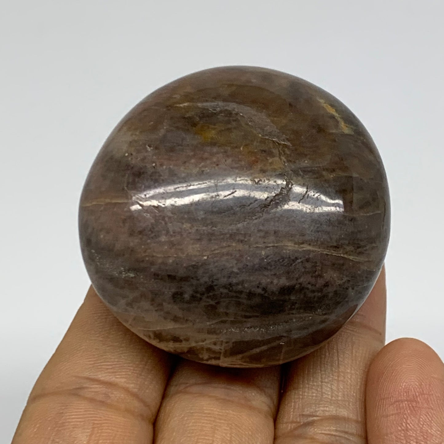 89.3g, 1.9"x1.8"x1.1",  Black Moonstone Crystal Palm-Stone Polished, B37794
