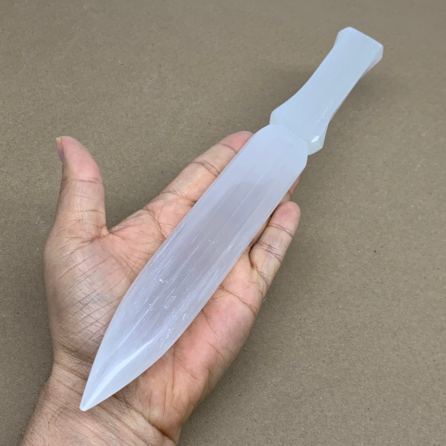 264g, 11.5"x1.3"x0.7", Natural Selenite Crystal Dagger (Satin Spar), B36070